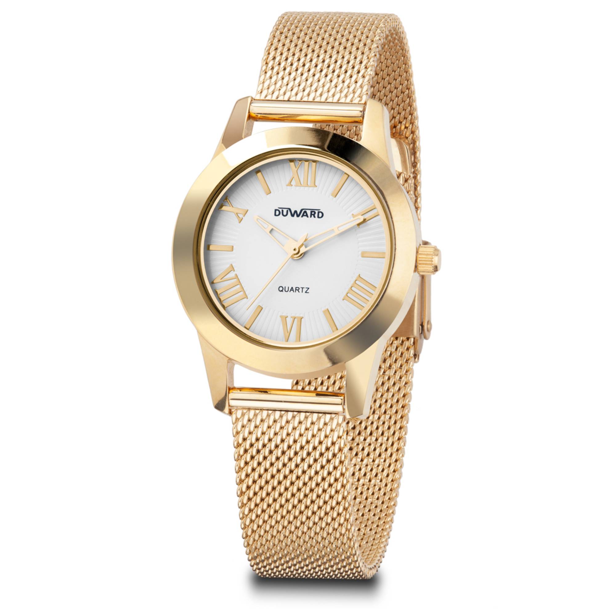 Reloj mujer caja de acero Ip dorado, brazalete esterilla