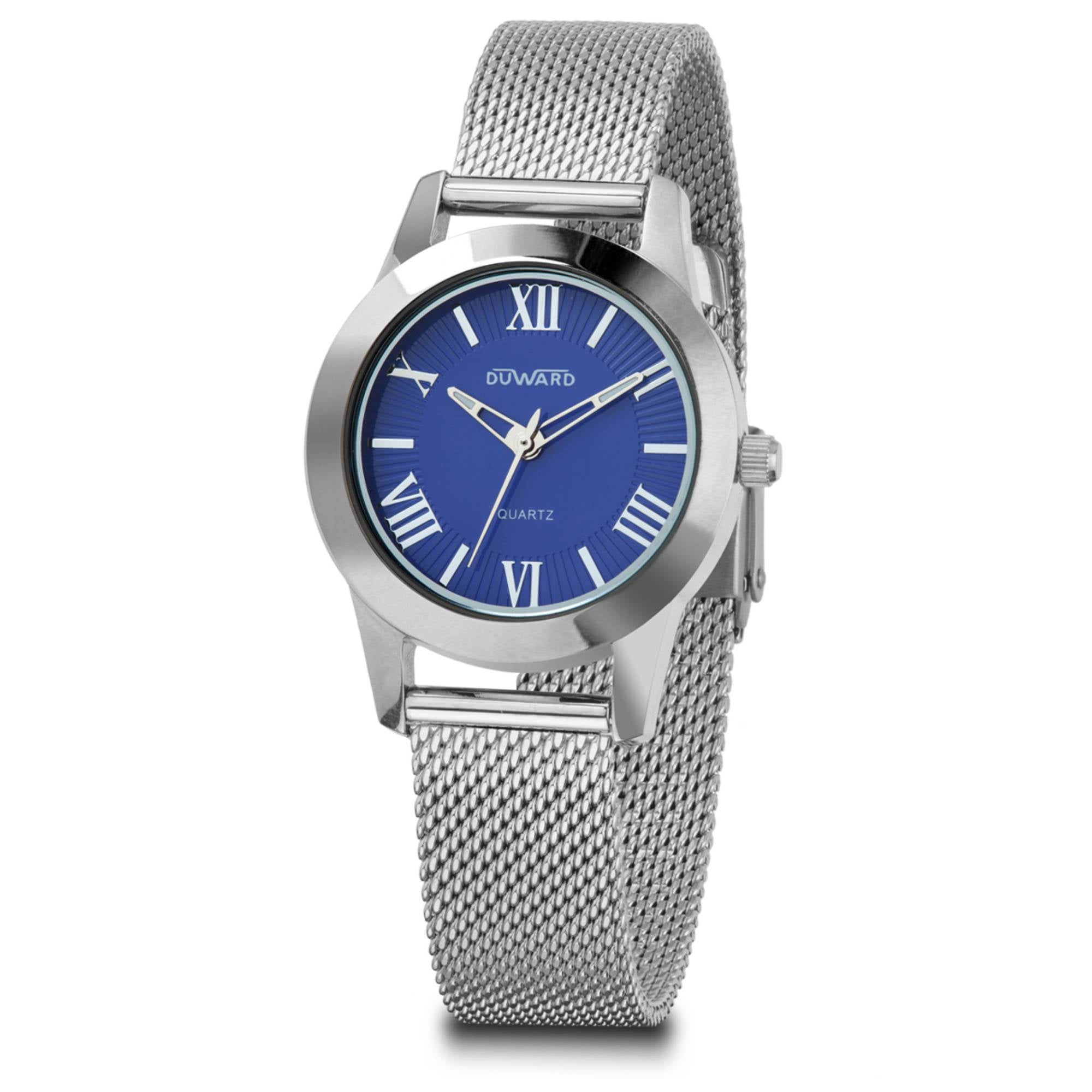 Reloj mujer caja de acero, brazalete esterilla azul