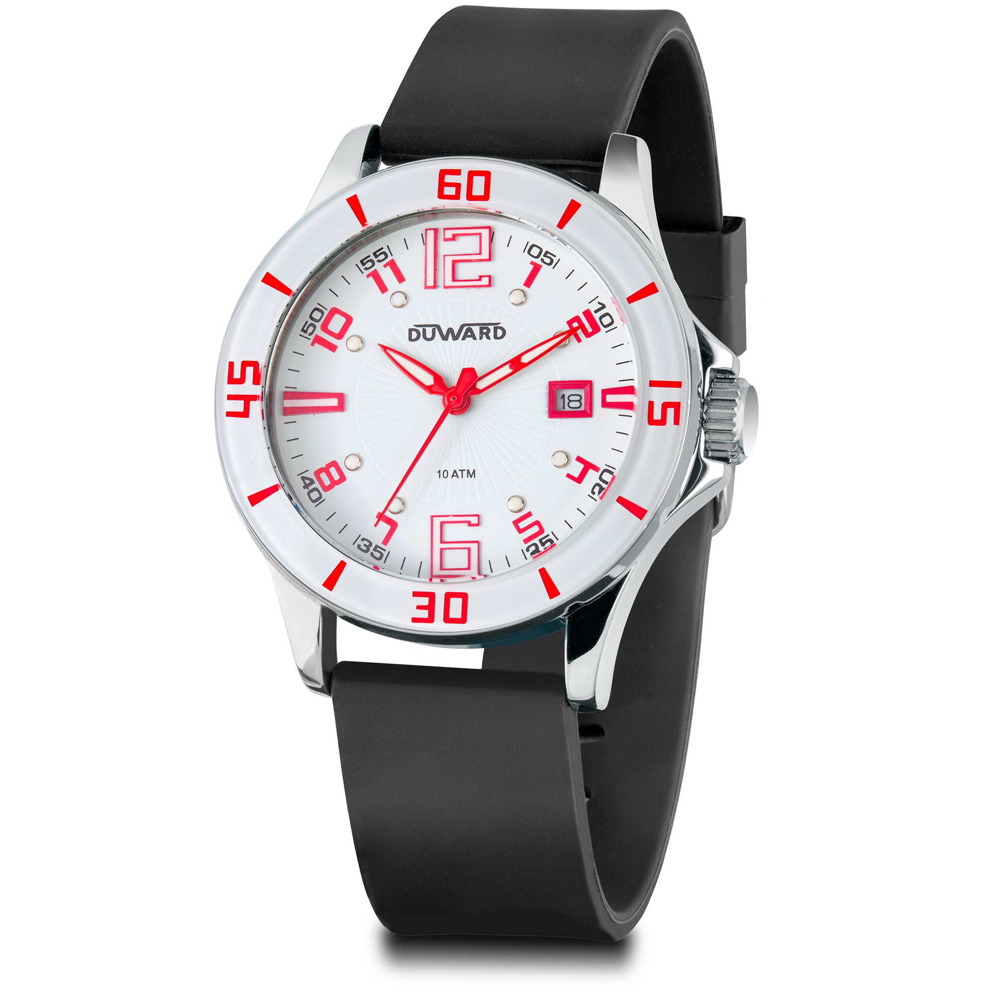 Reloj Unisex Correa silicona Calendario Blanco y rojo