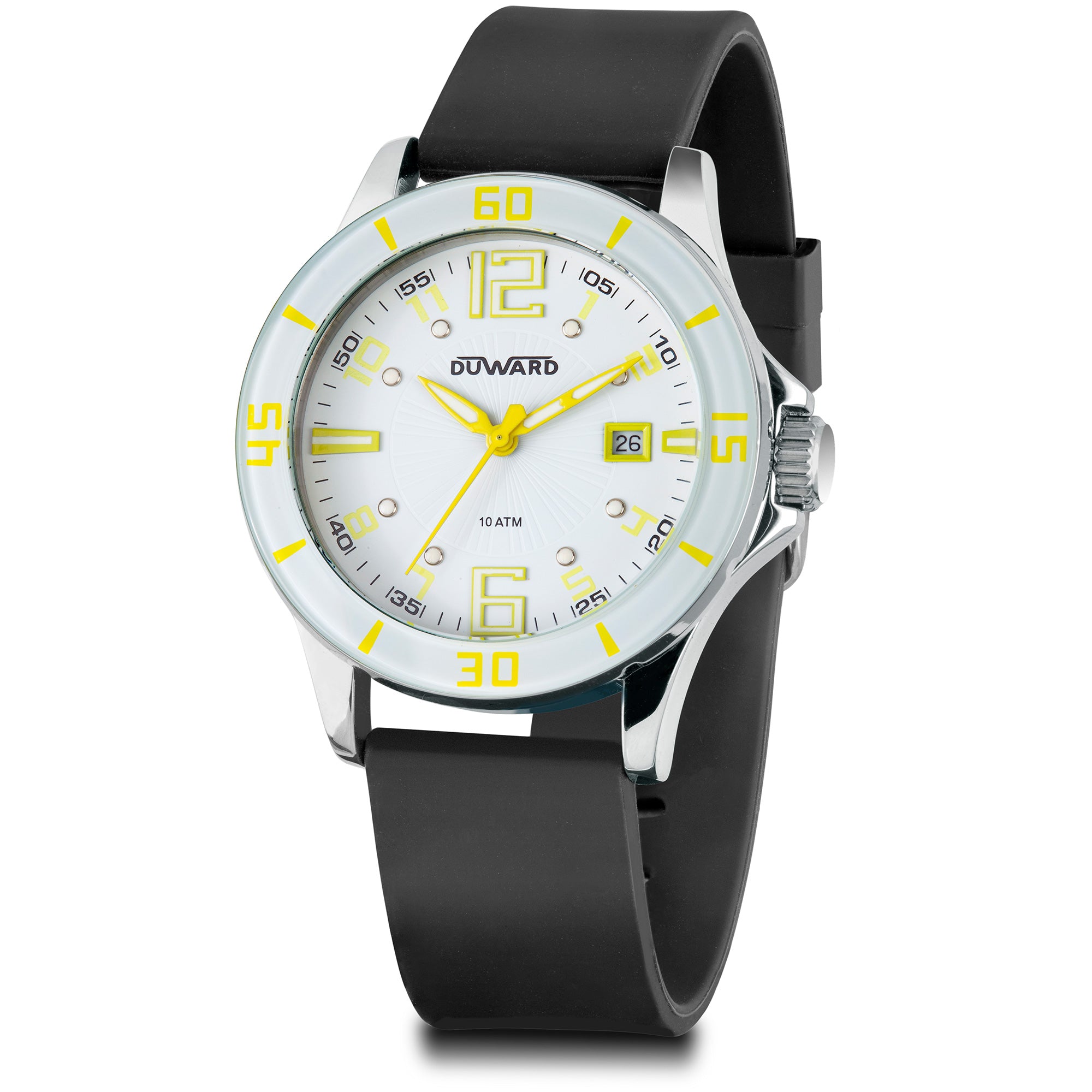 Reloj Unisex Correa silicona Calendario Blanco y a marillo