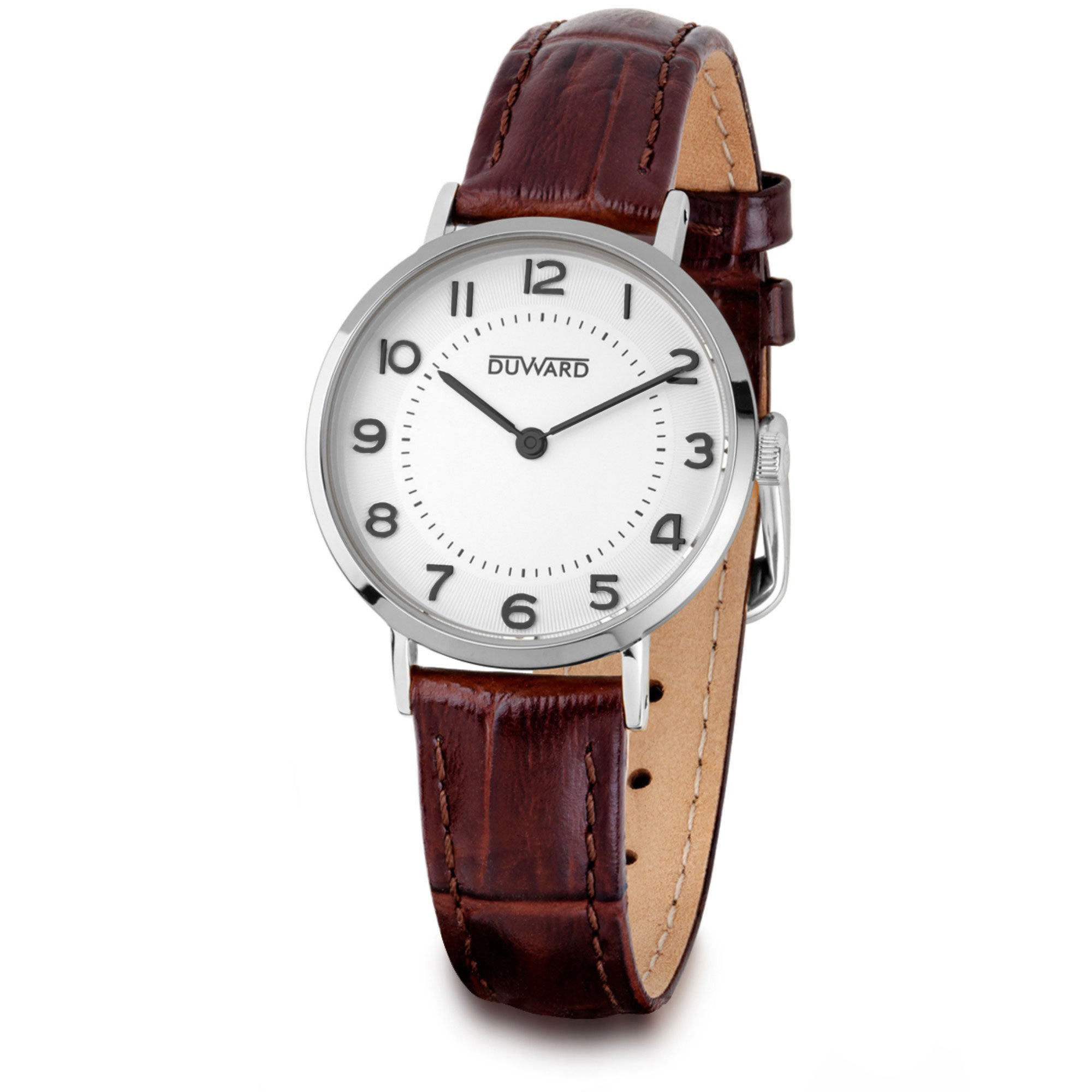 Reloj de Mujer Elegante caja acero plana y números árabes correa piel