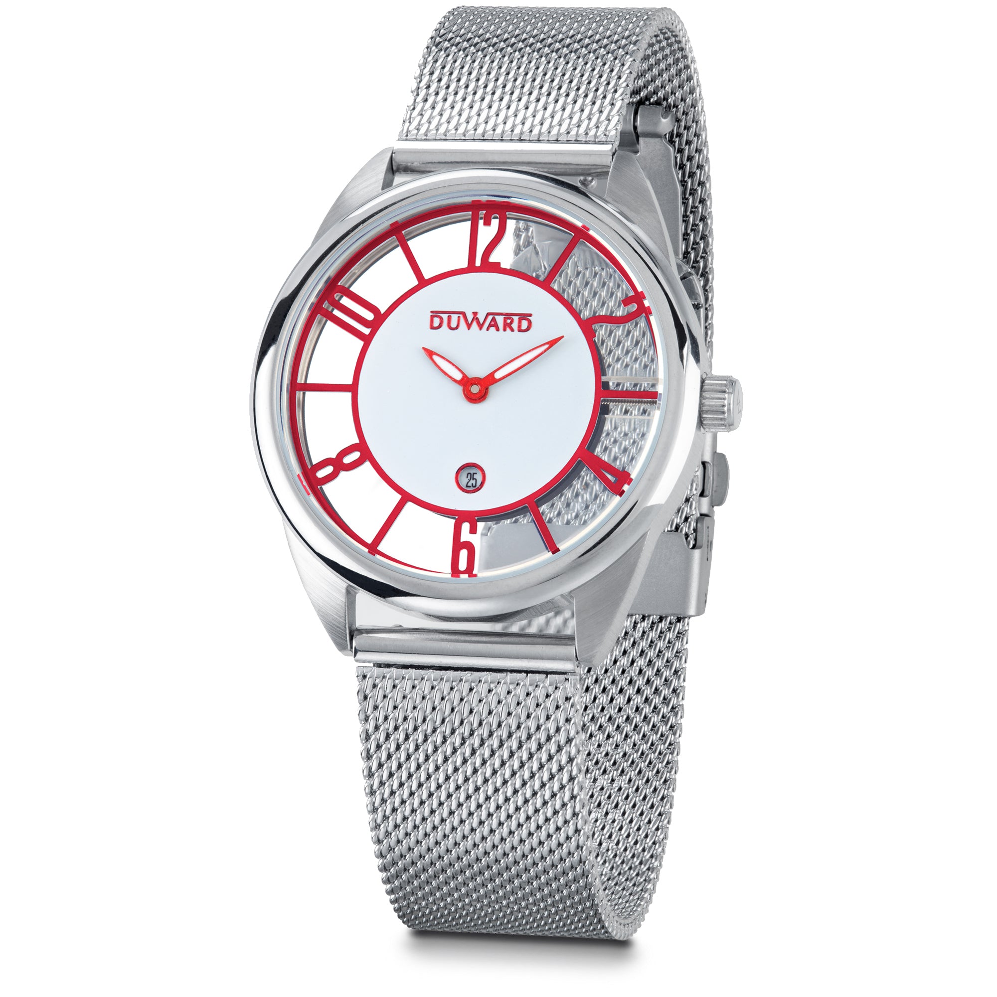 Señora.Correa.Acero.2 agujas calendario.Blanco rojo