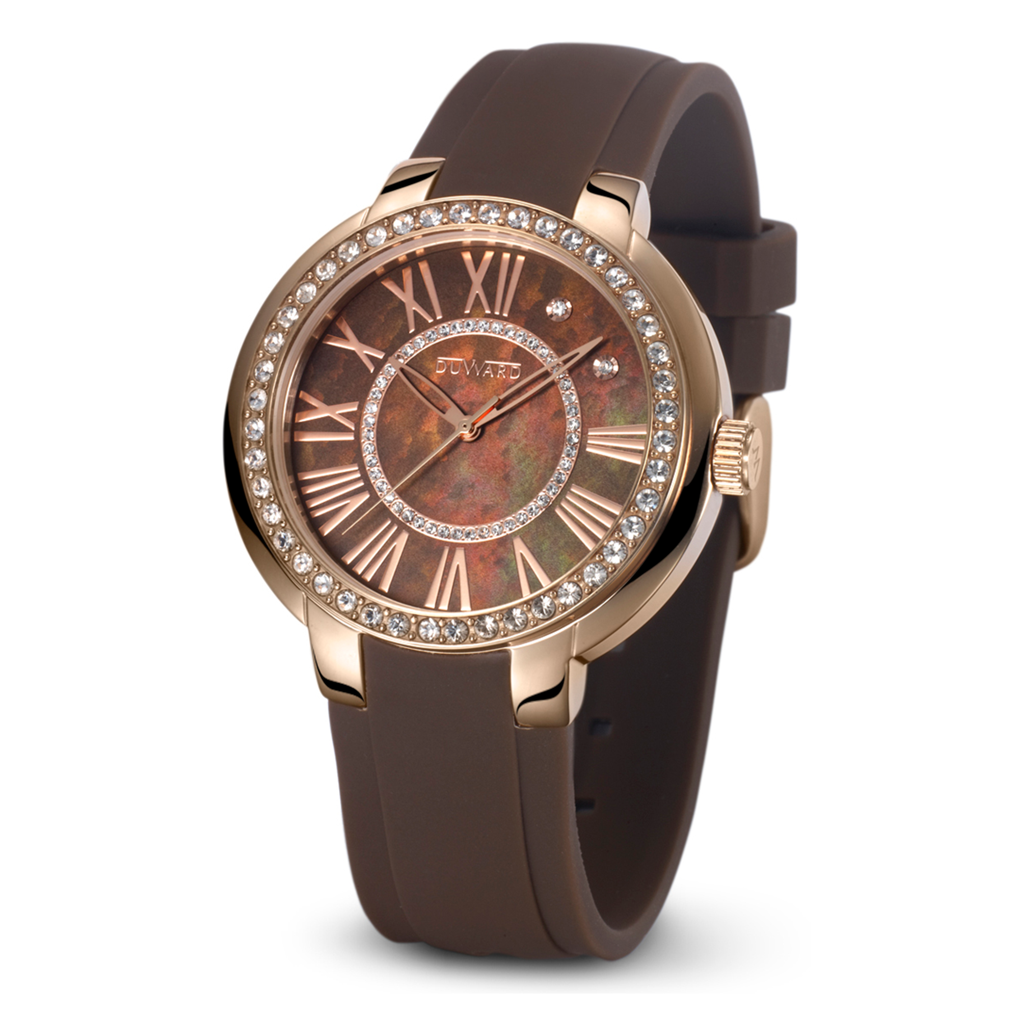 Señora.Correa.Acero IP rosa.3 agujas.Marrón rosado