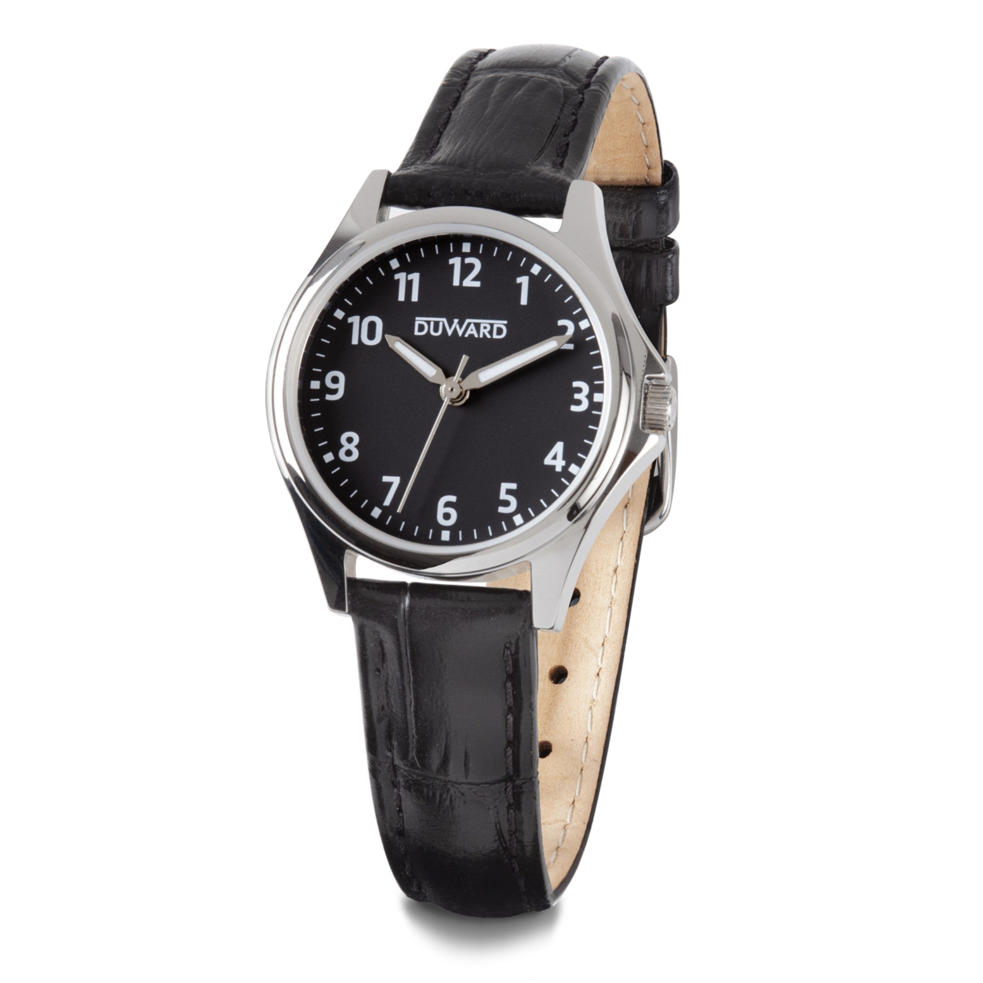 Reloj de mujer con caja de acero esfera negra y numeros arabes