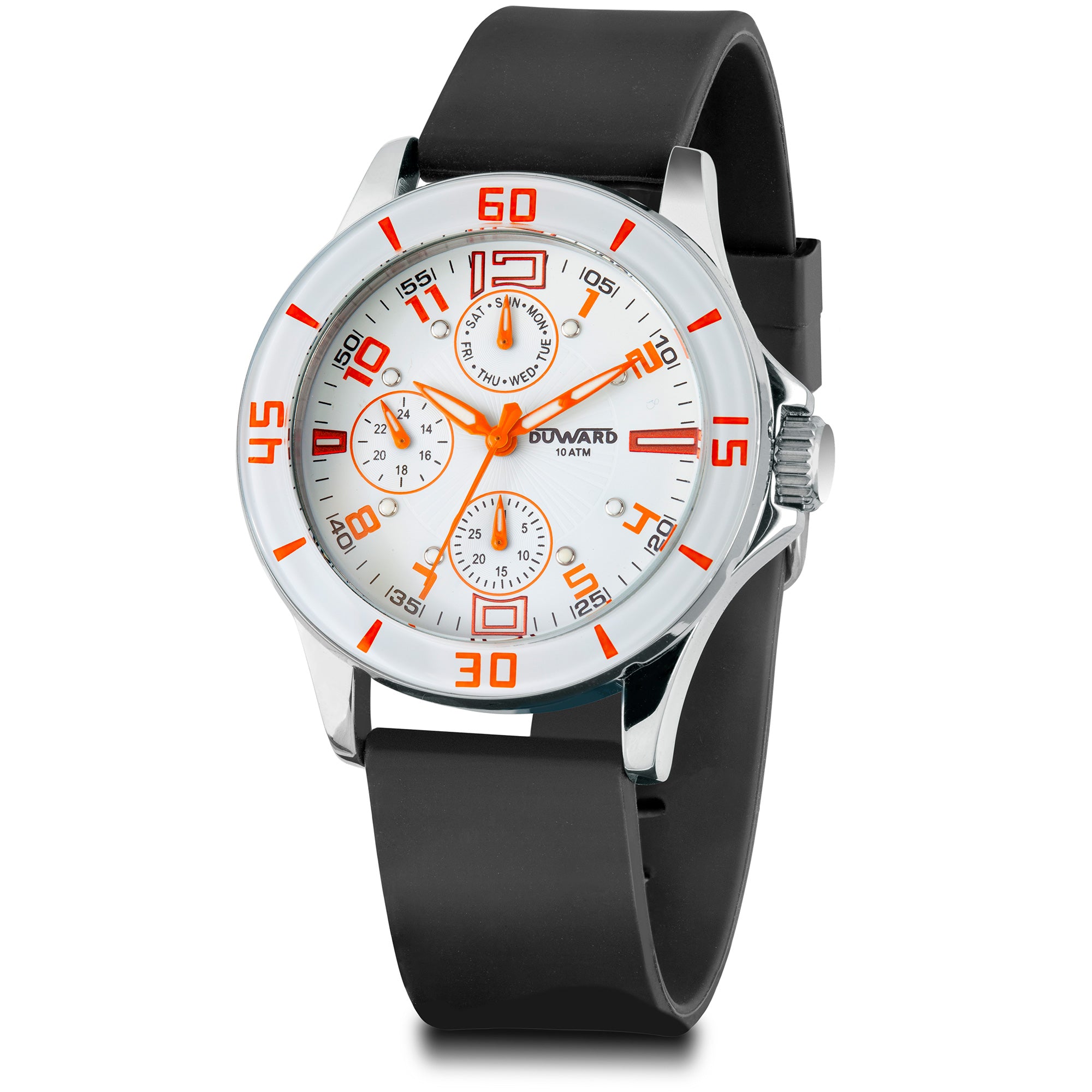 Reloj Unisex Correa silicona multifuncion Blanco y naranja