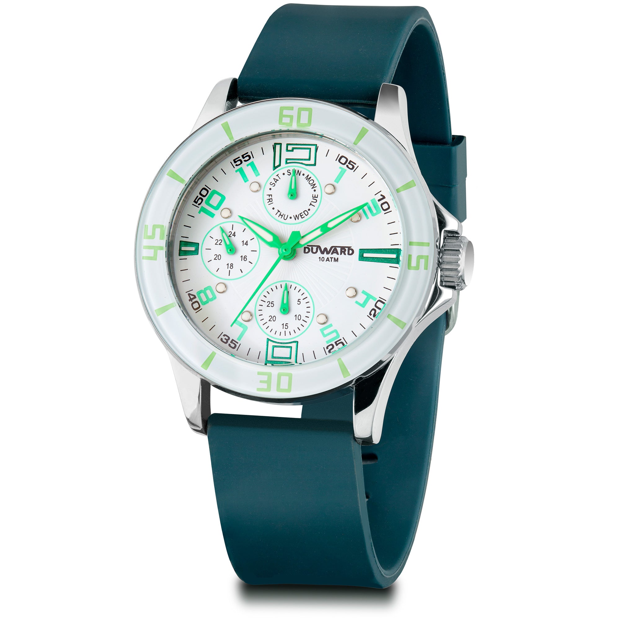 Reloj Unisex Correa silicona multifuncion Blanco y verde