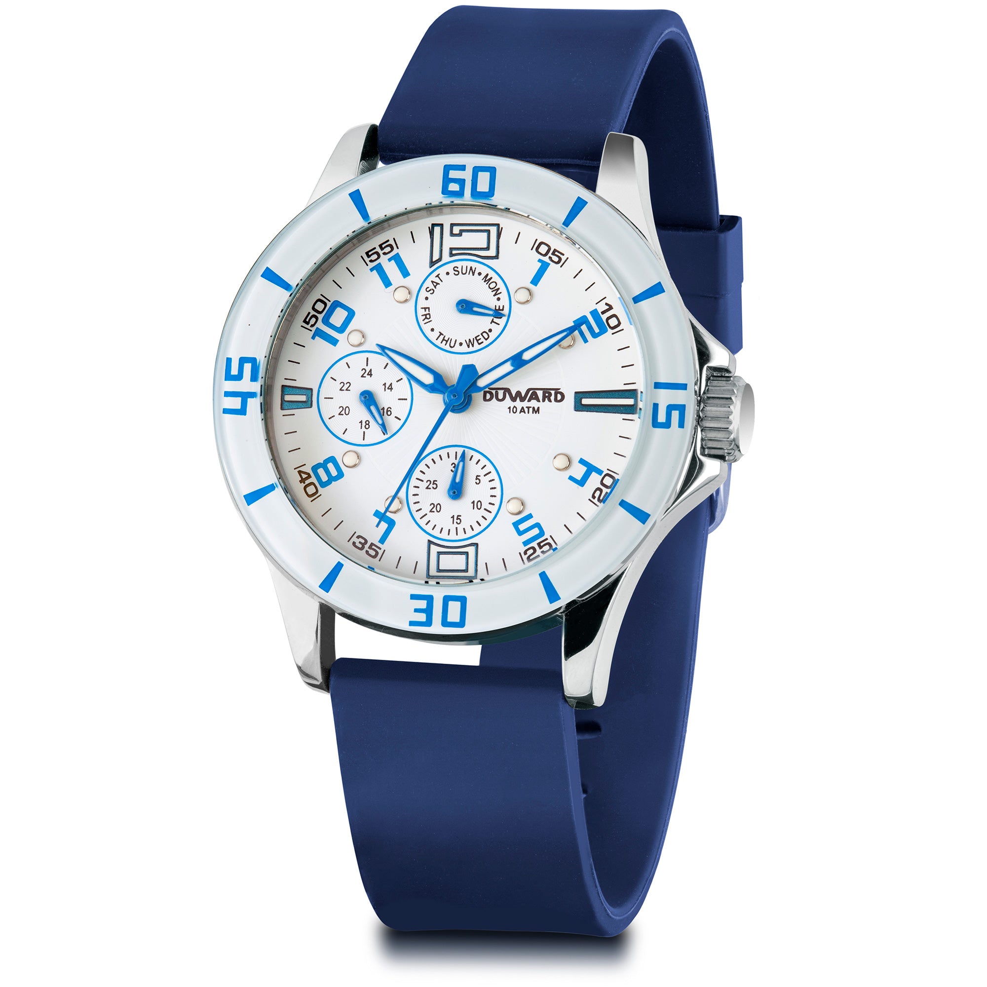 Reloj Unisex Correa silicona multifuncion Blanco y azul