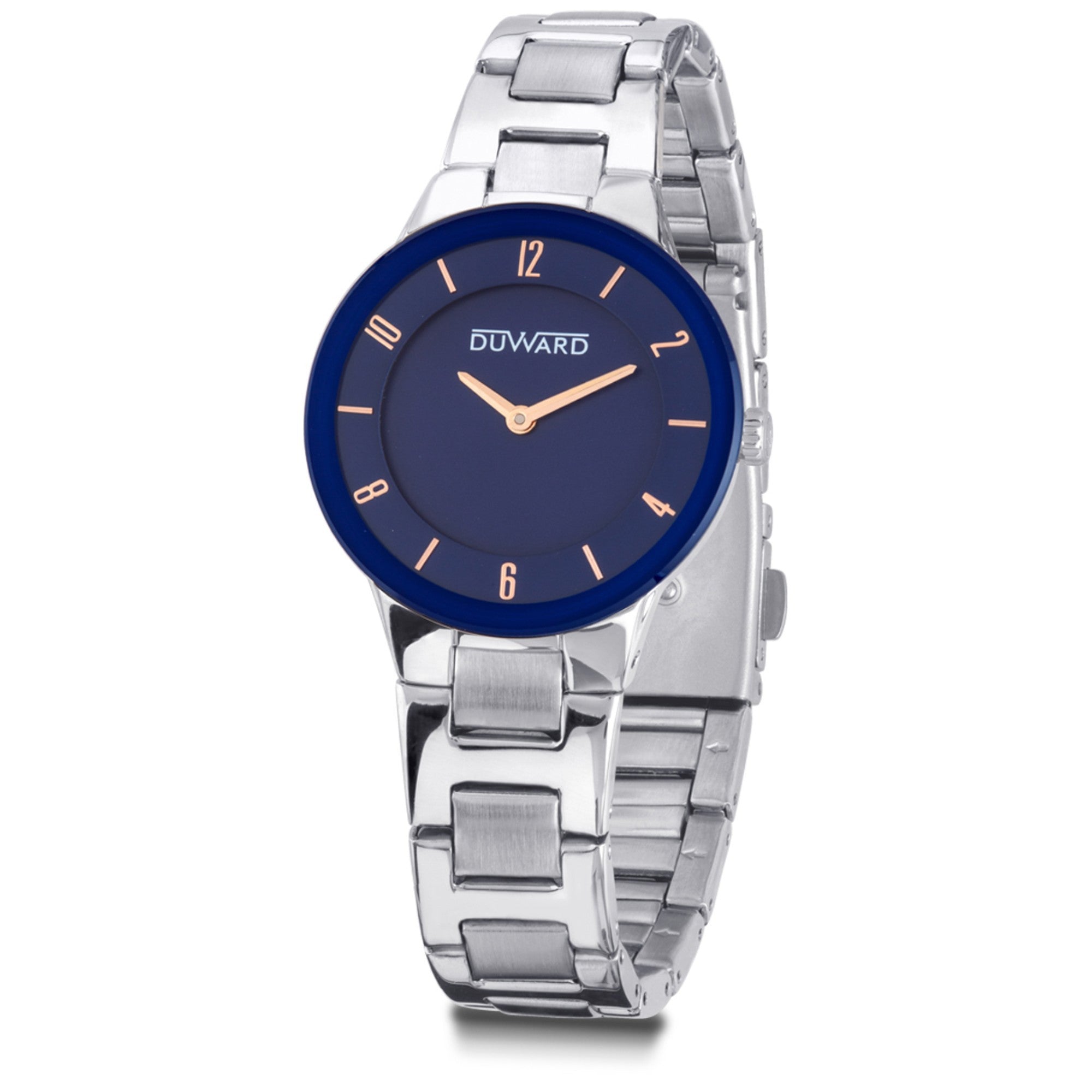 Reloj de mujer extraplano de acero e bisel de cristal