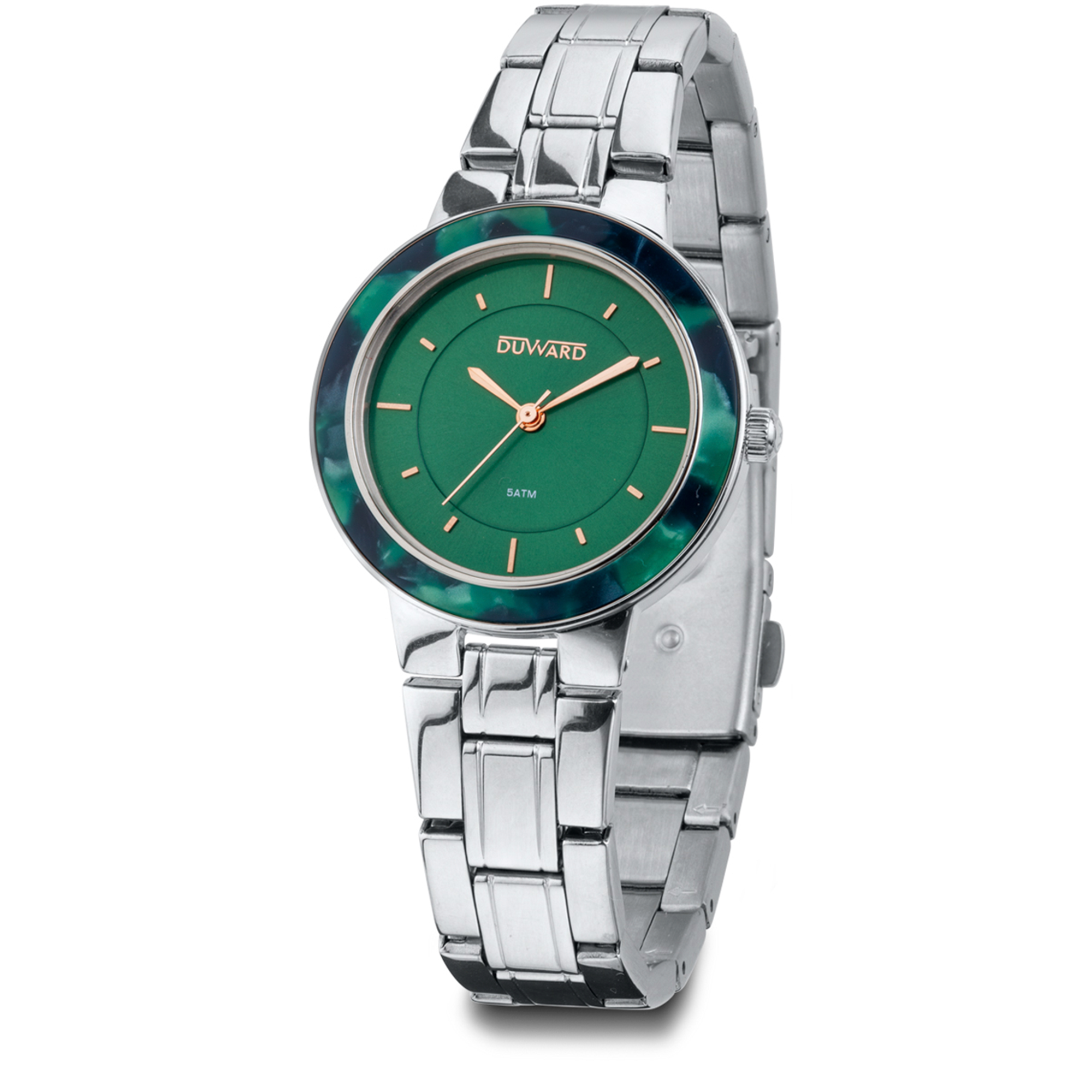Señora.Brazalete acero.Caja acero+resina verde.3ag