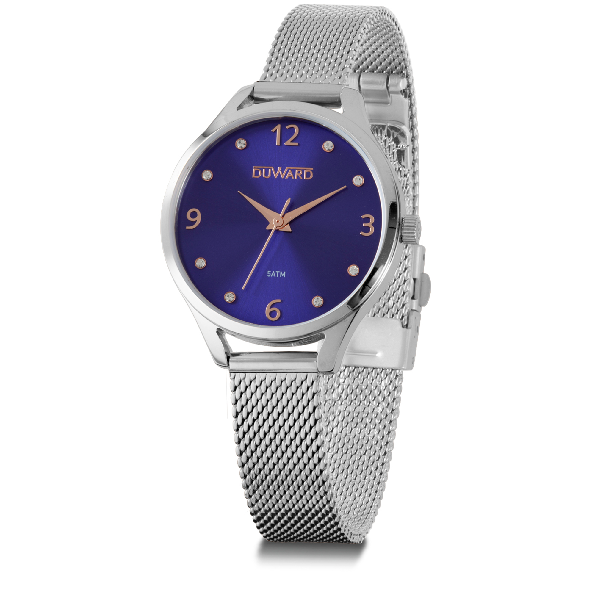 Señora.Brazalete/caja Acero.3agujas.Azul rosado.