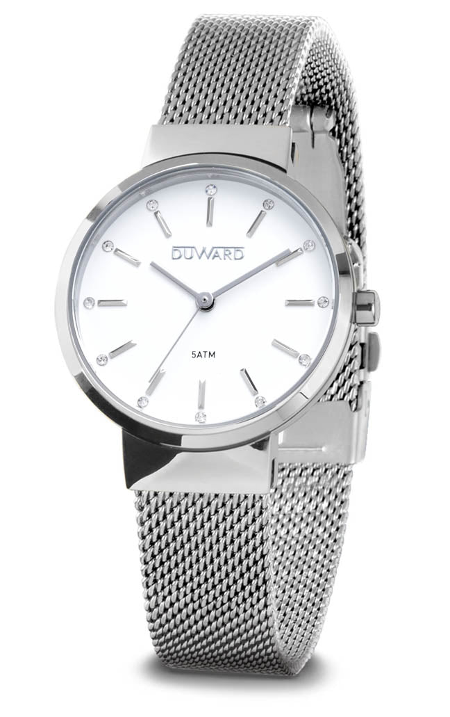 Reloj con caja y malla milanesa de acero