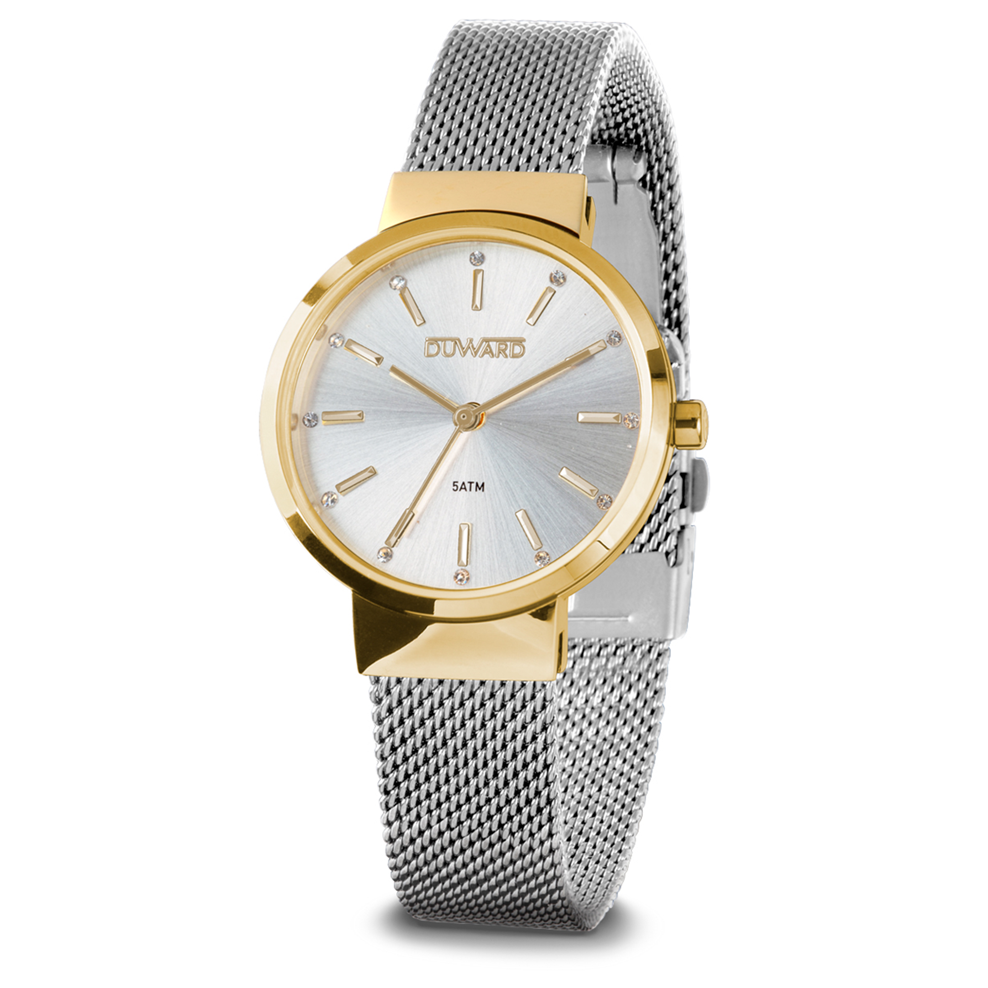 Reloj con caja de acero Ip dorada y malla milanesa de acero