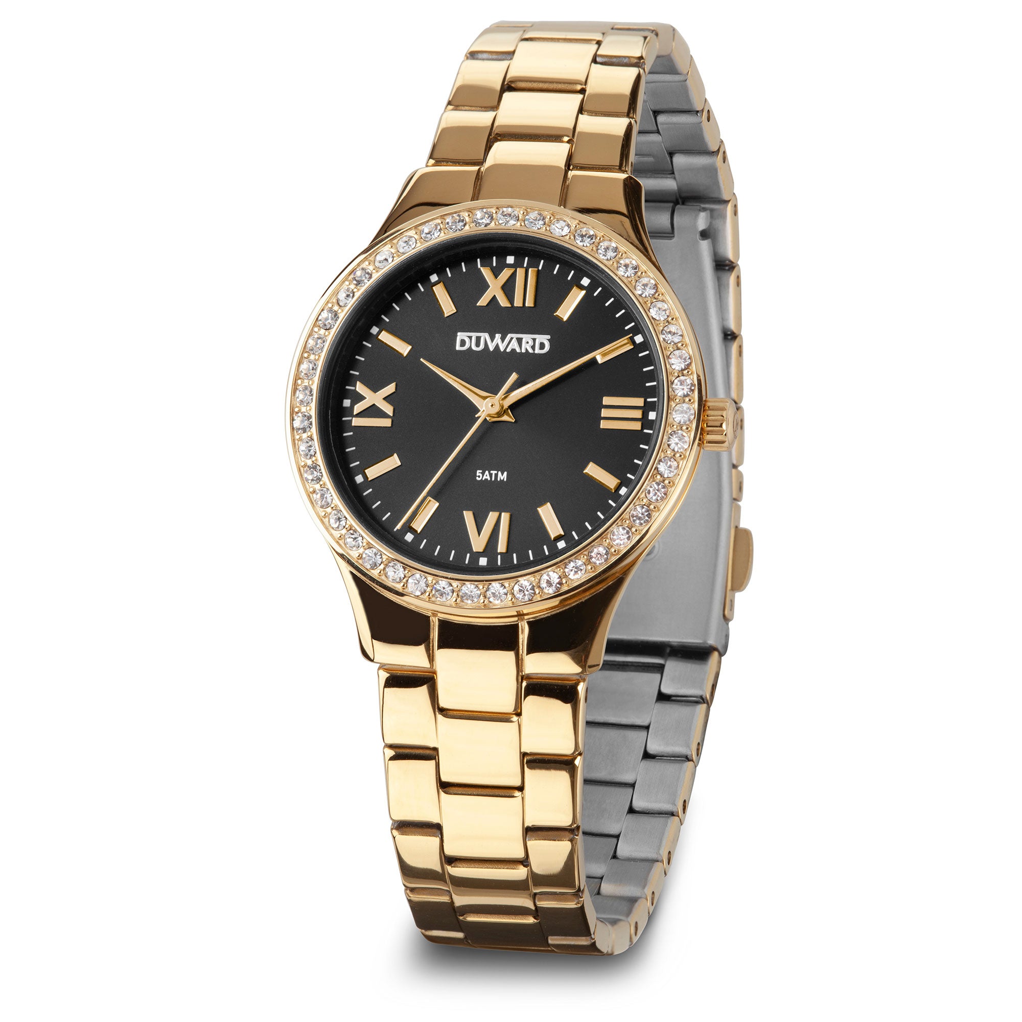 Reloj de mujer con caja y brazalete de acero ip do rado esfera negra
