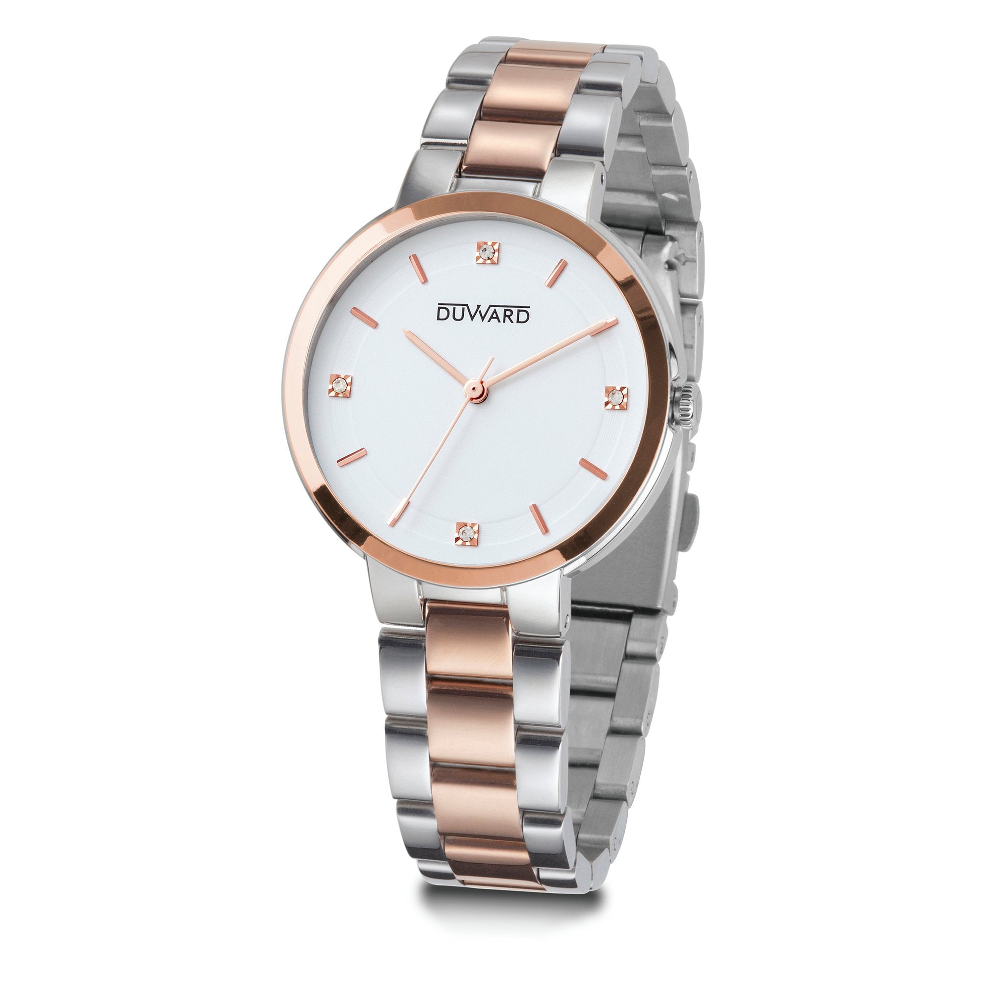 Reloj Mujer Informal caja acero IP rosada esfera blanca y rosada