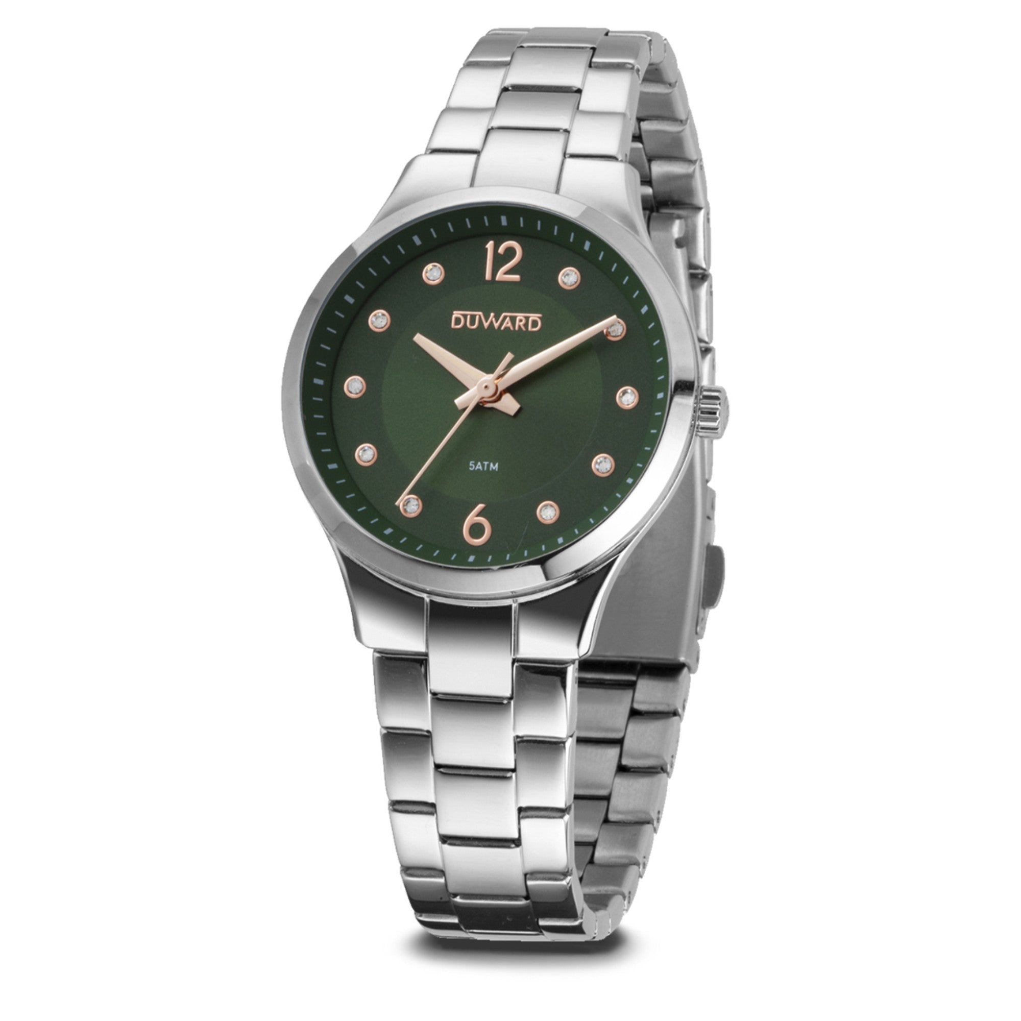 Reloj Mujer Informal caja acero esfera verde 5 Atm brazalete acero