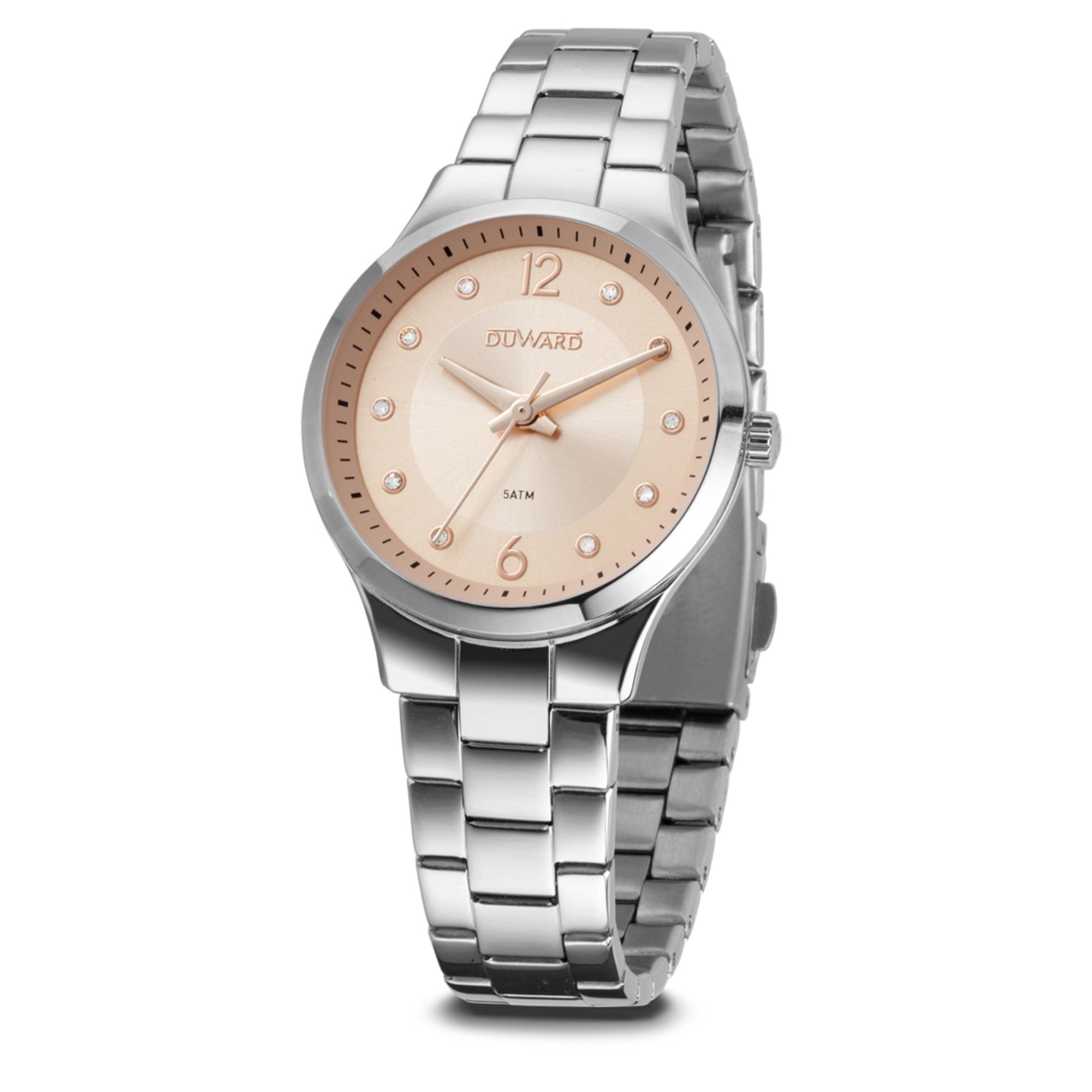Reloj Mujer Informal caja acero esfera rosada 5 Atm brazalete acero