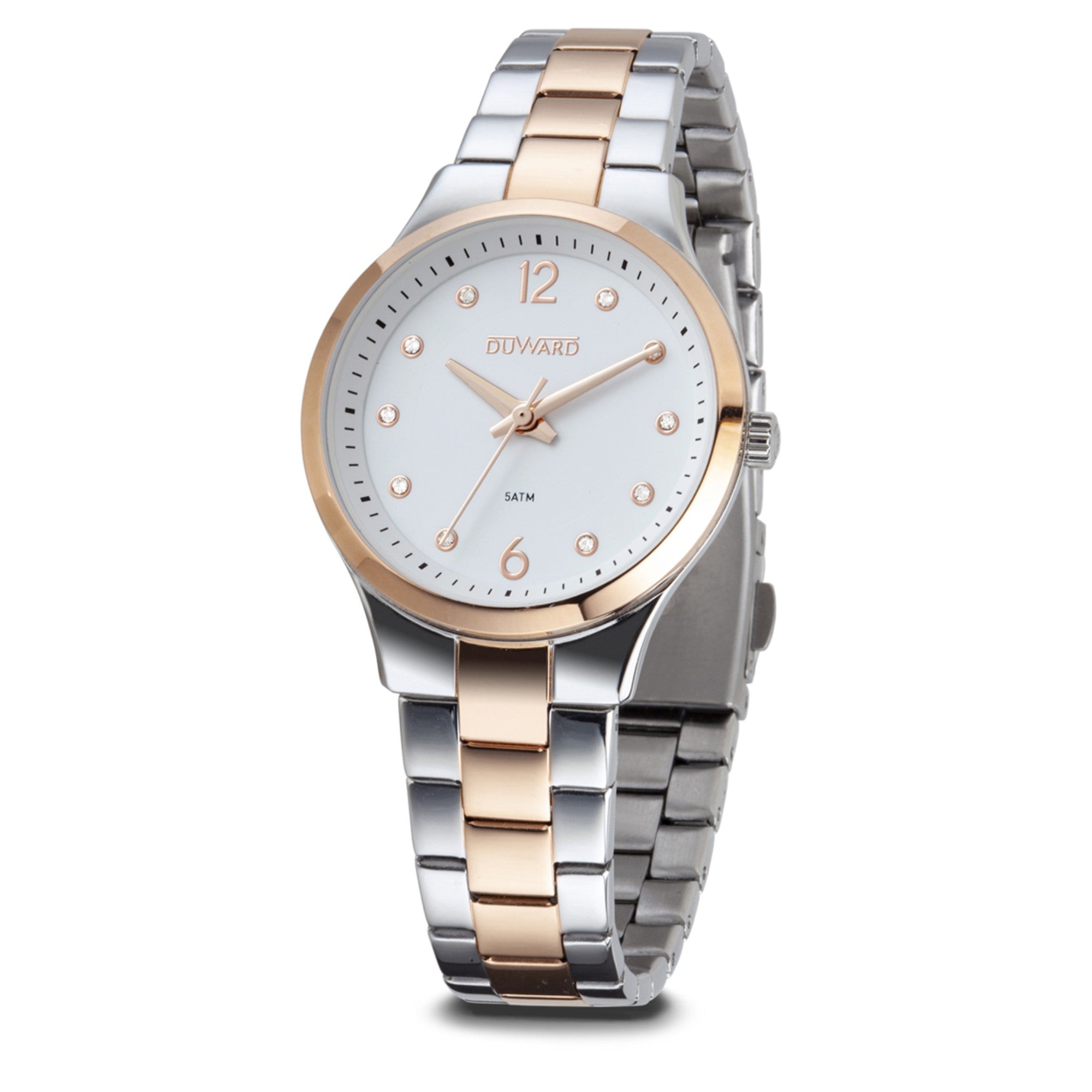 Reloj Mujer Informal caja acero IP rosada esfera r osada 5 Atm bicolor