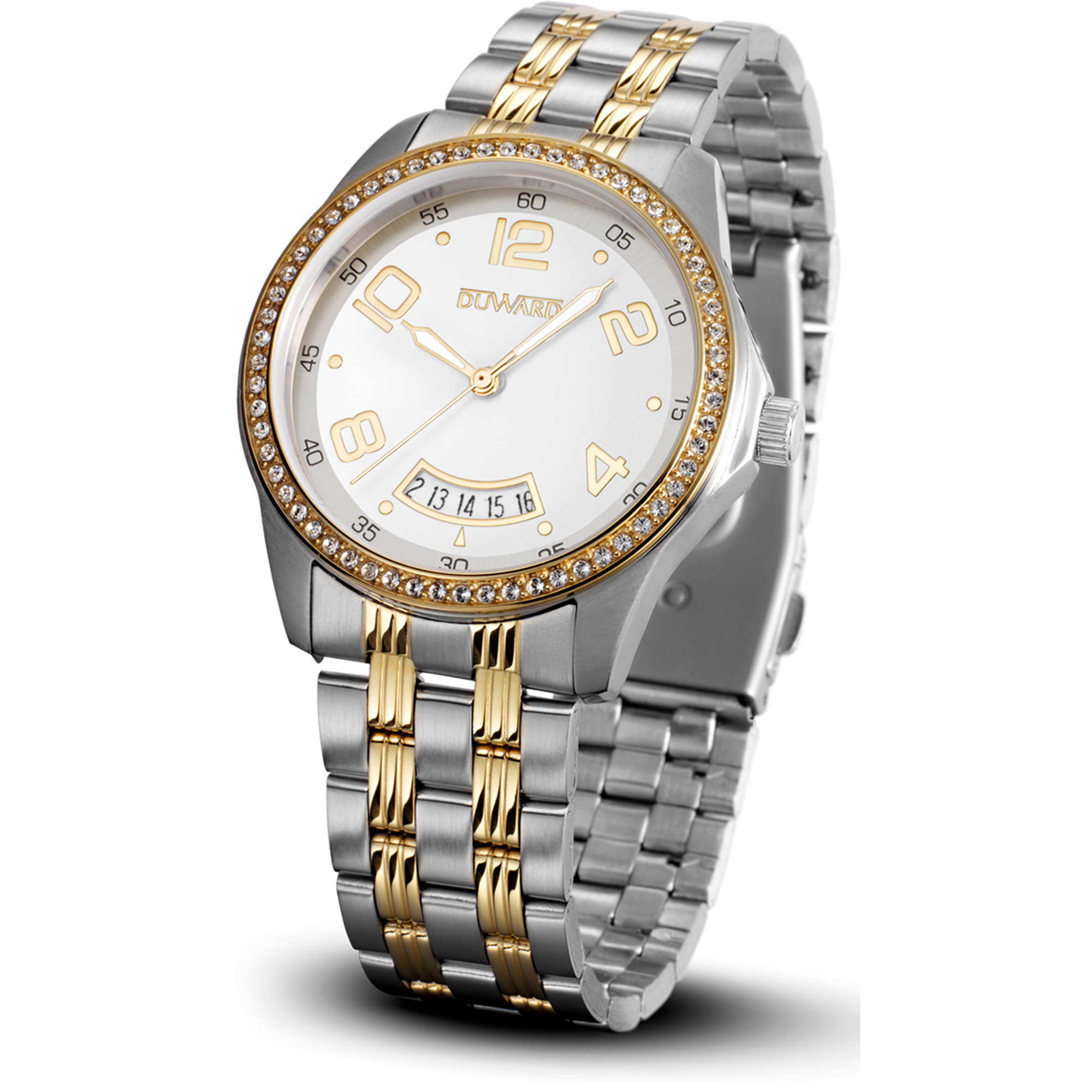 Señora.Brazalete.Acero+IP dorado.Calendario.Blanco