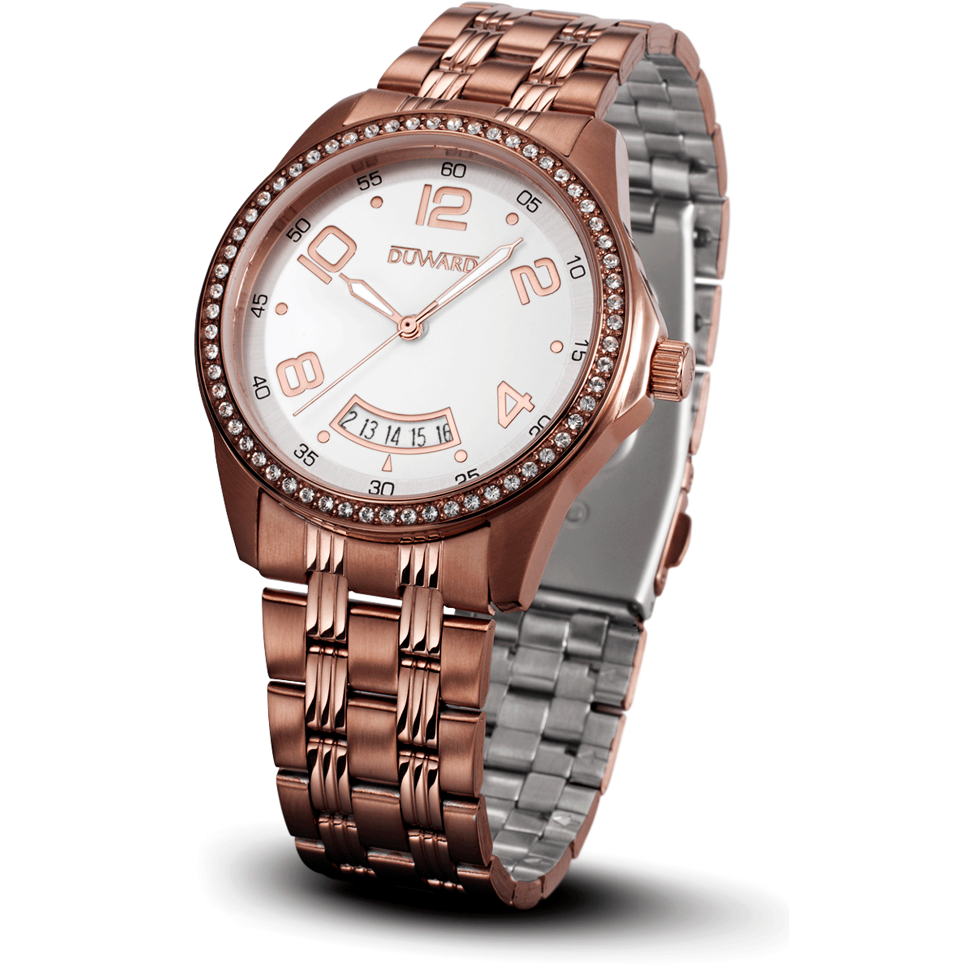 Señora.Brazalete.Acero IP marrón.Calendario.Blanco