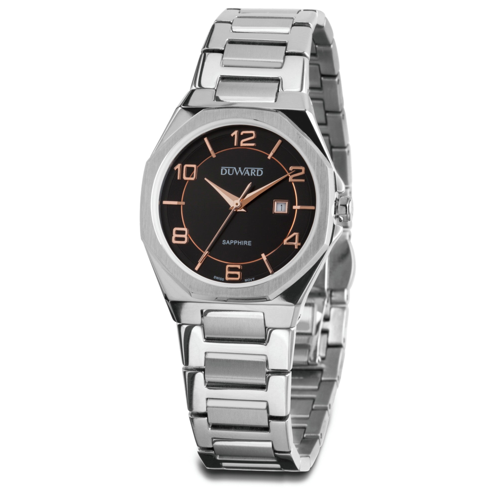 Reloj de Mujer Elegante caja acero esfera negra 5 Atm brazalete acero