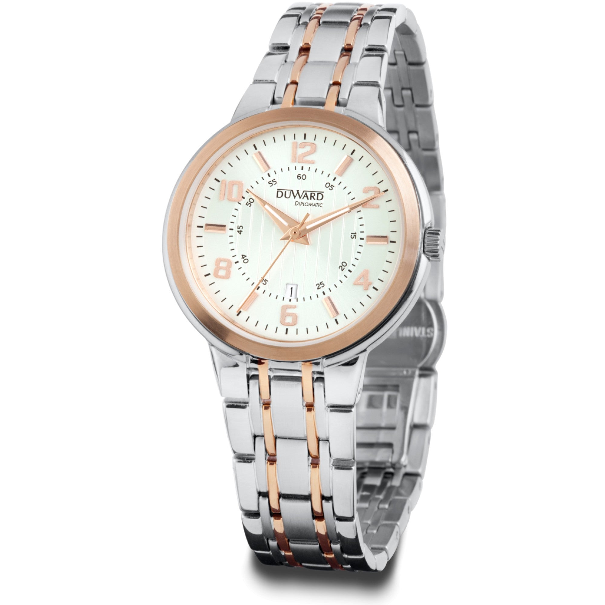 Reloj de Mujer Elegante caja acero IP rosada esfer a plata 5 Atm