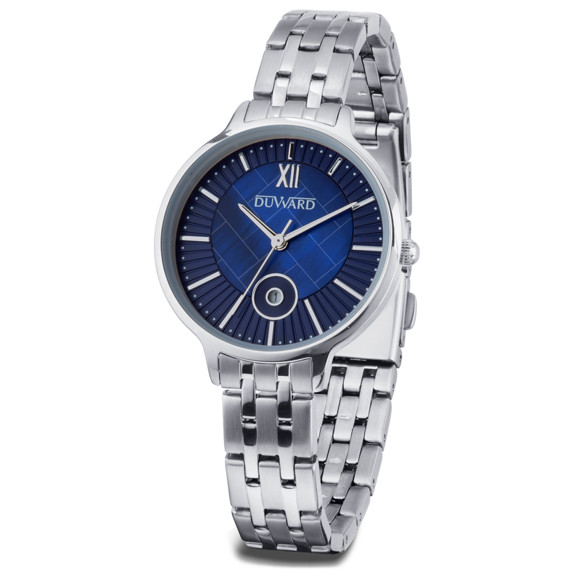 Señora. Brazalete. Acero.Calendario. Azul Plata