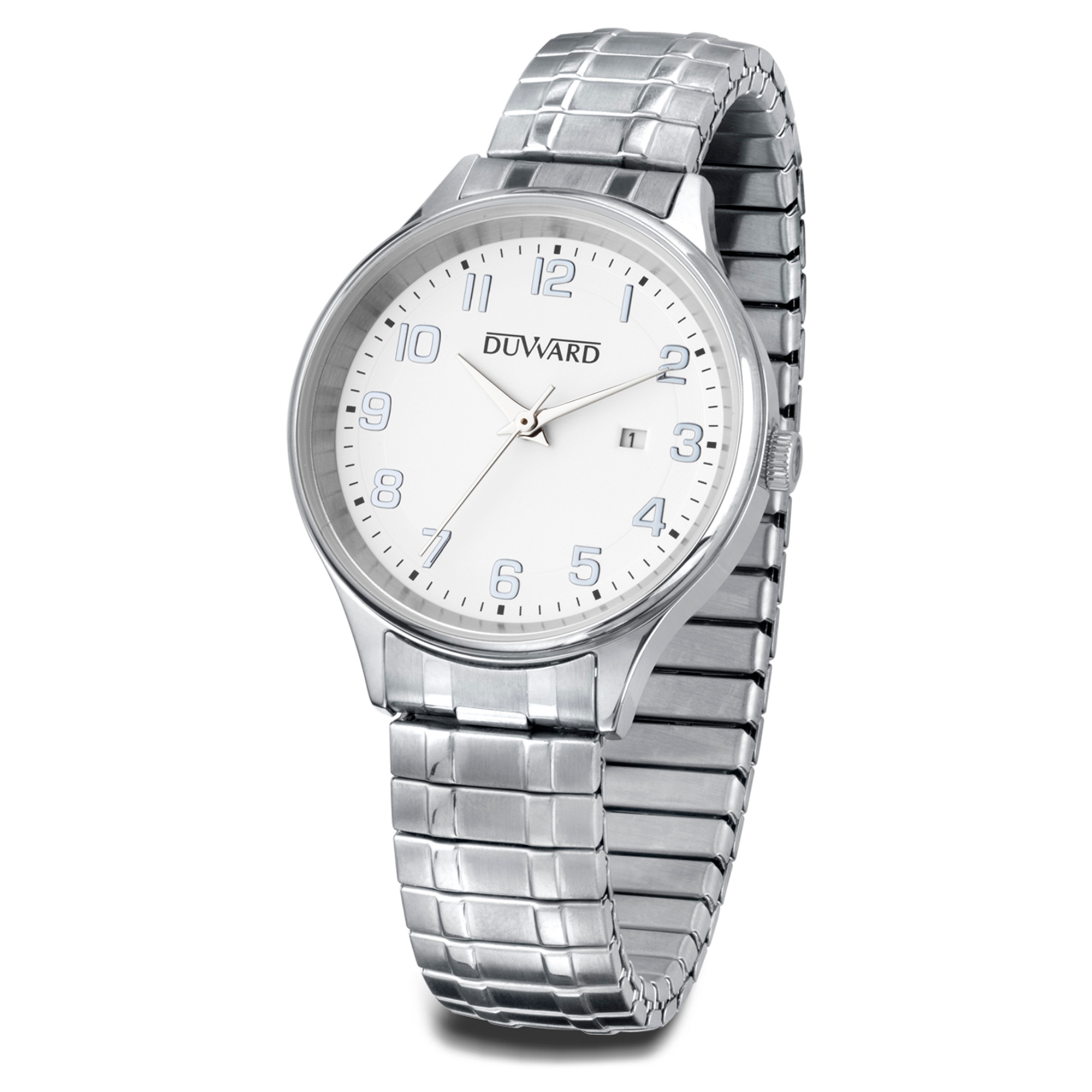 Reloj de mujer de acero 5 atm con brazalete extensible y numeros arabes dorados