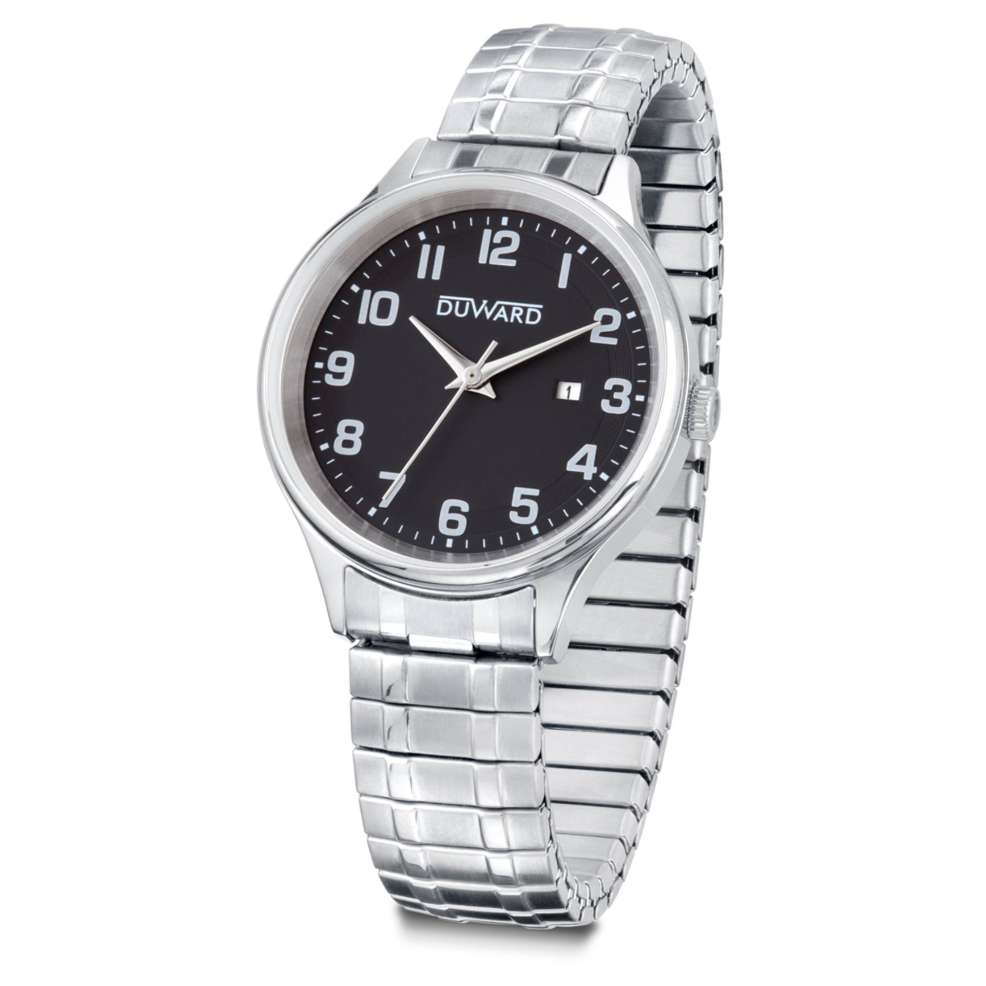 Reloj de mujer de acero 5 atm con brazalete extensible y numeros arabes dorados