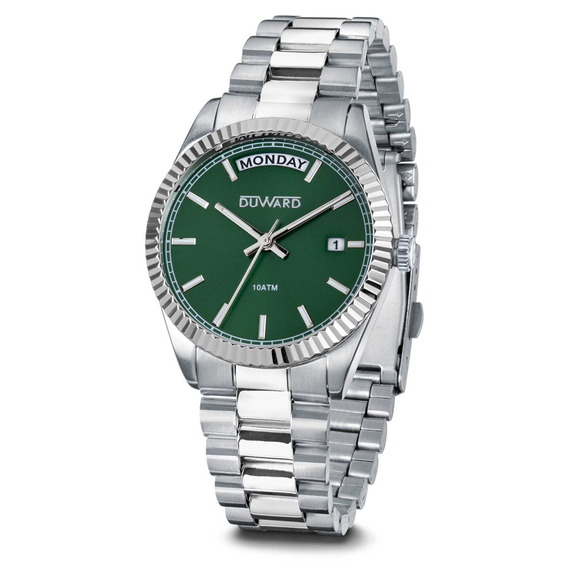 Reloj para mujer de acero con calendario y semanario esfera verde 10 atm