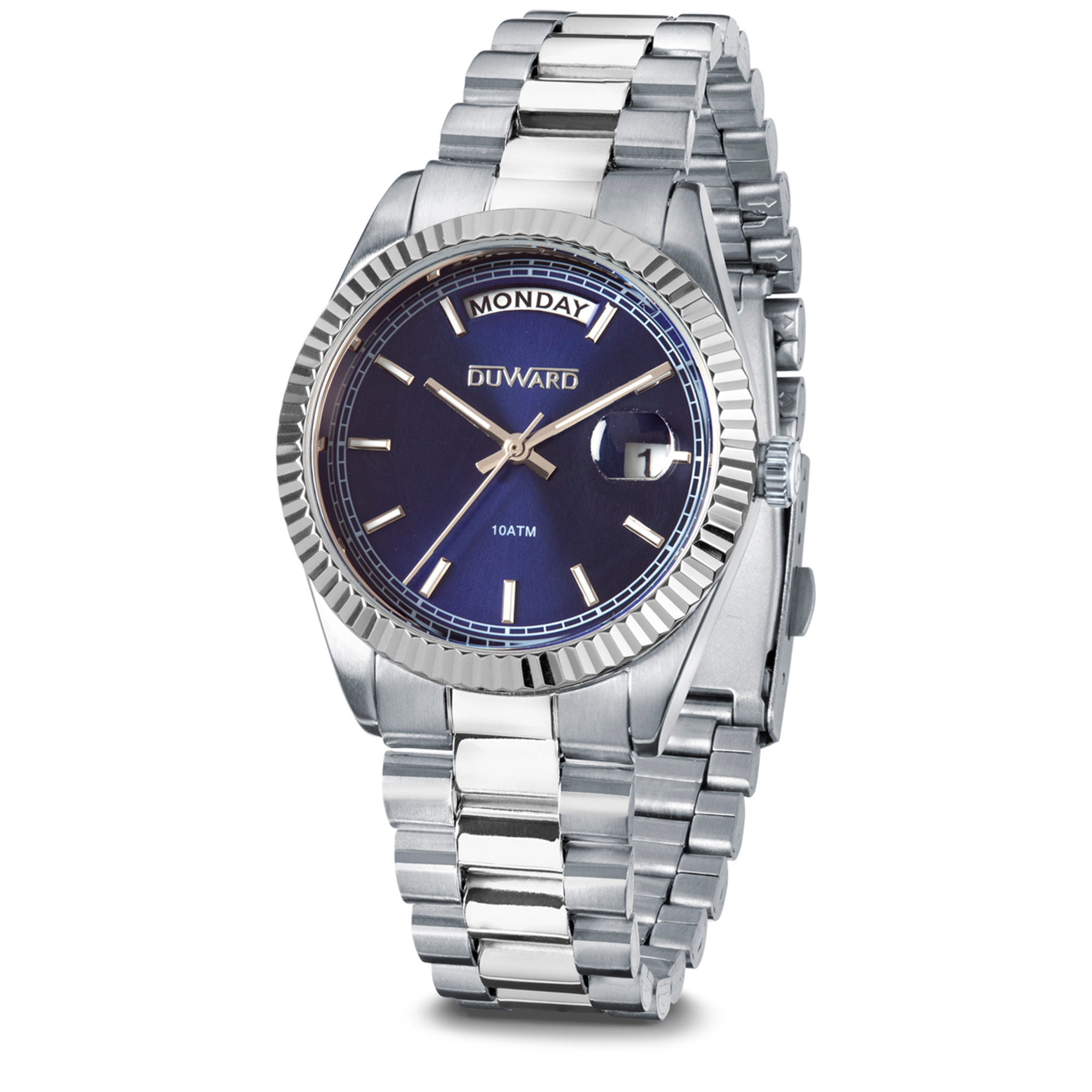 Reloj para mujer de acero con calendario y semanario esfera azul 10 atm