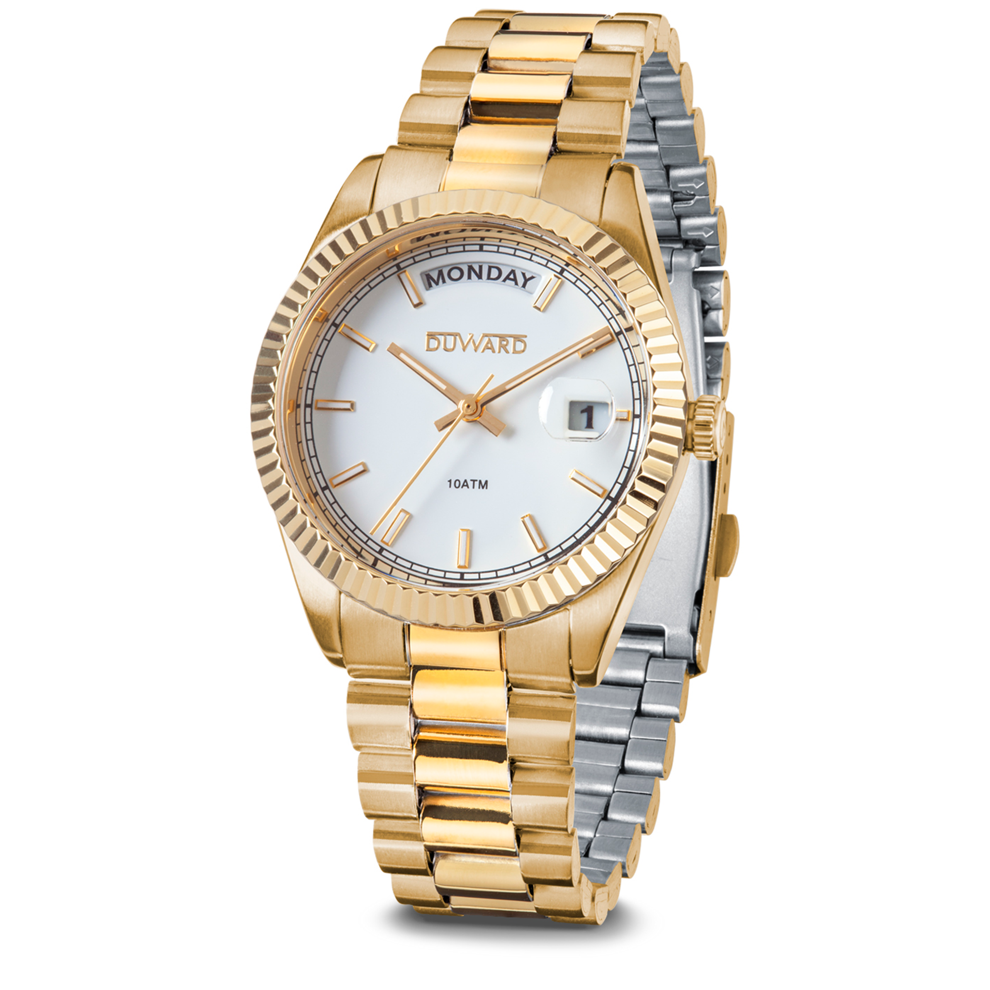 Reloj para mujer de acero ip dorado con calendario y semanario 10 atm