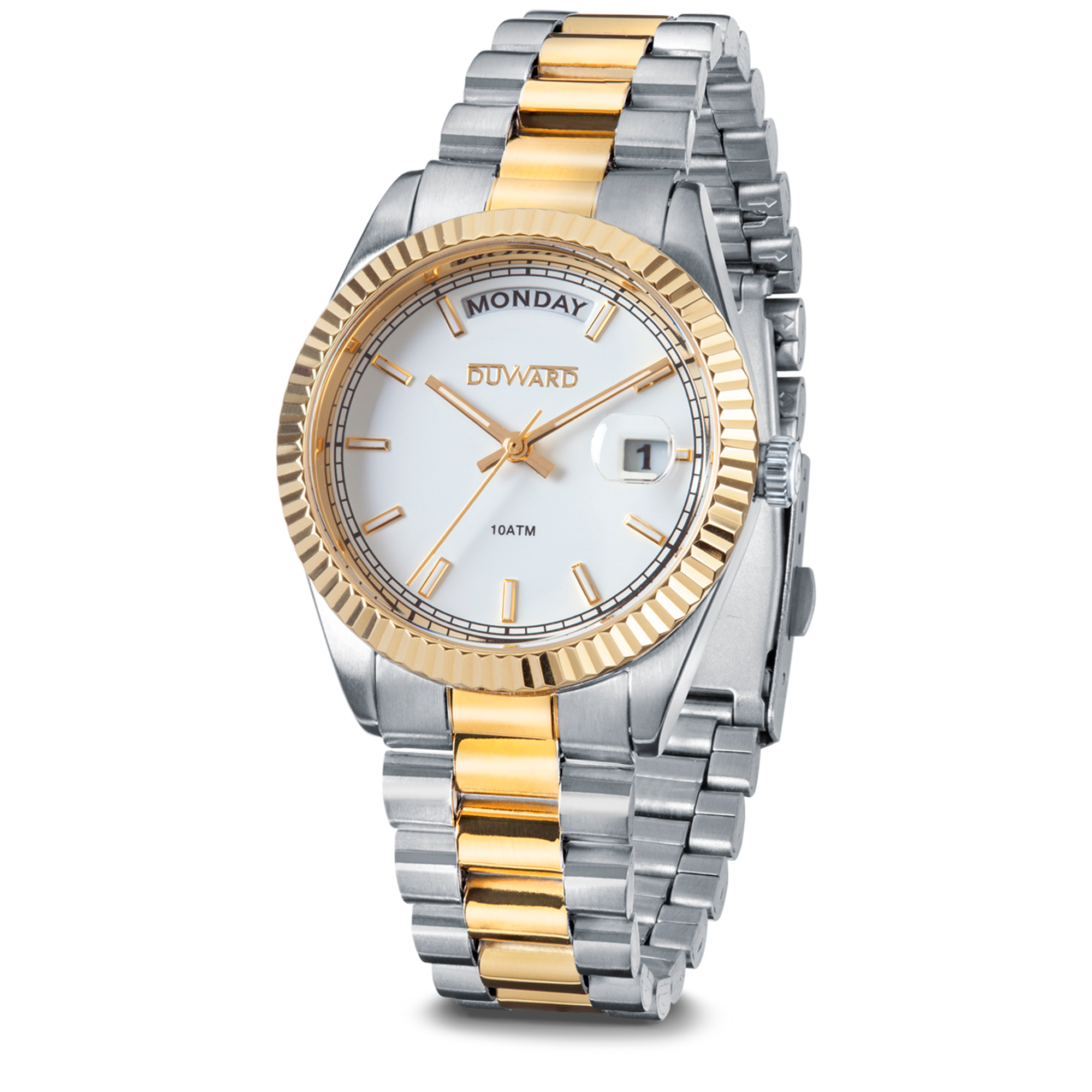 Reloj para mujer de acero bicolor dorado  con calendario y semanario  10 atm