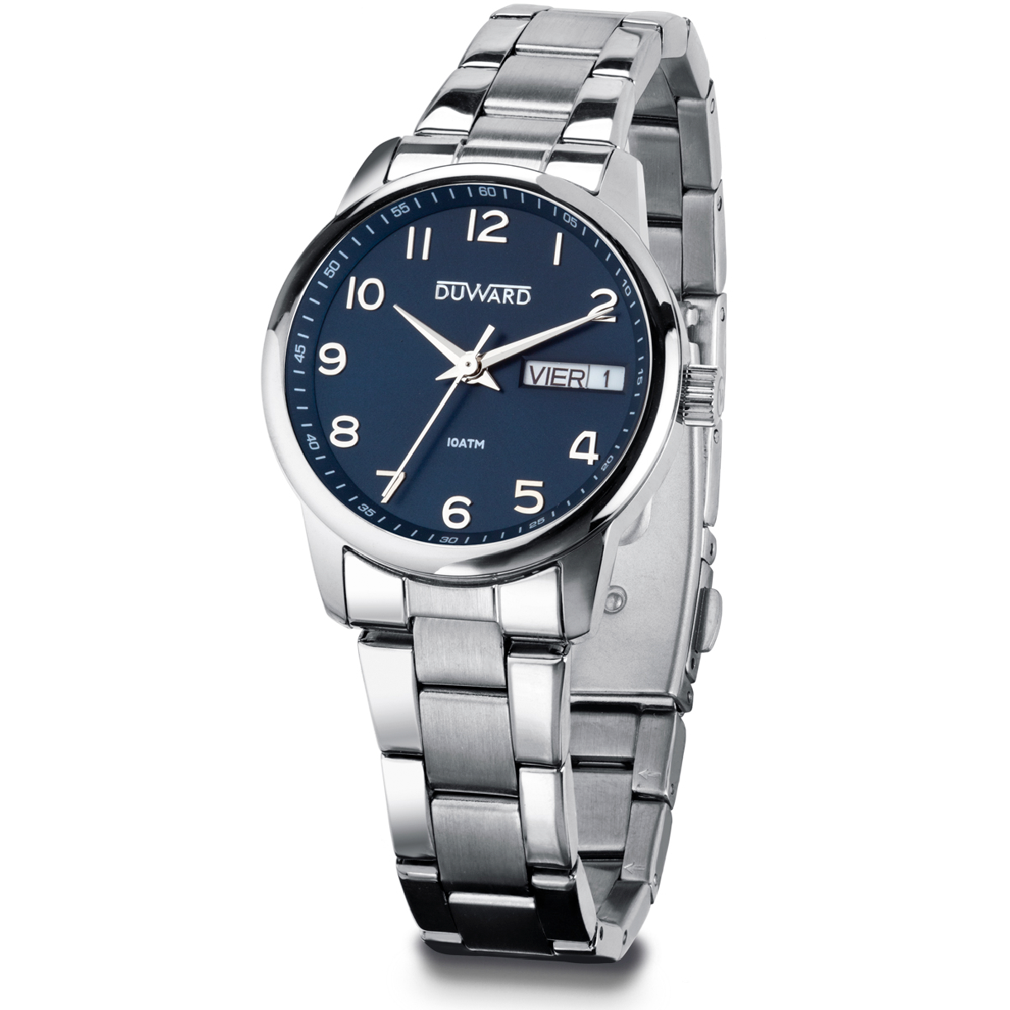 Reloj de mujer de acero 10 atm doble calendario y numeros arabes