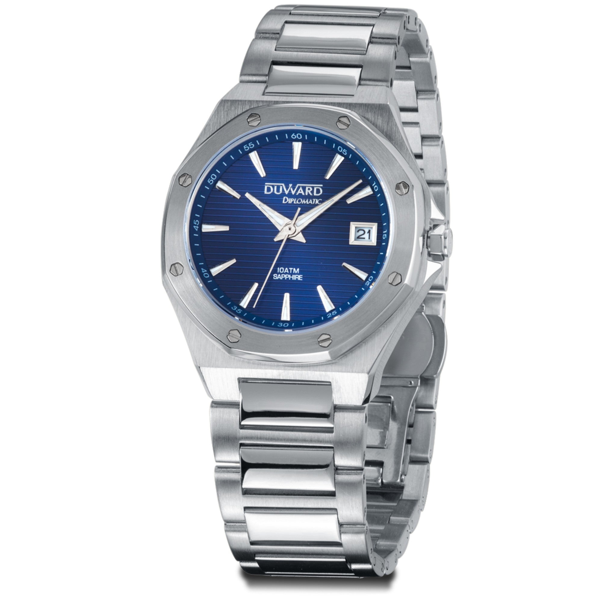 Reloj caja de acero, 10 Atm, cristal zafiro, brazalete de acero, movimiento cuarzo