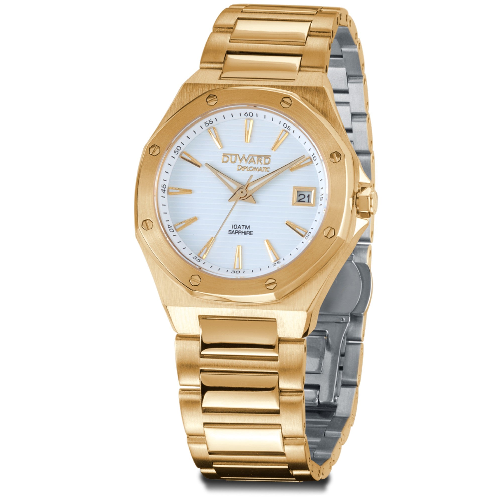 Reloj caja de acero IP dorado ,10 Atm, cristal zafiro, brazalete de acero, movimiento cuarzo