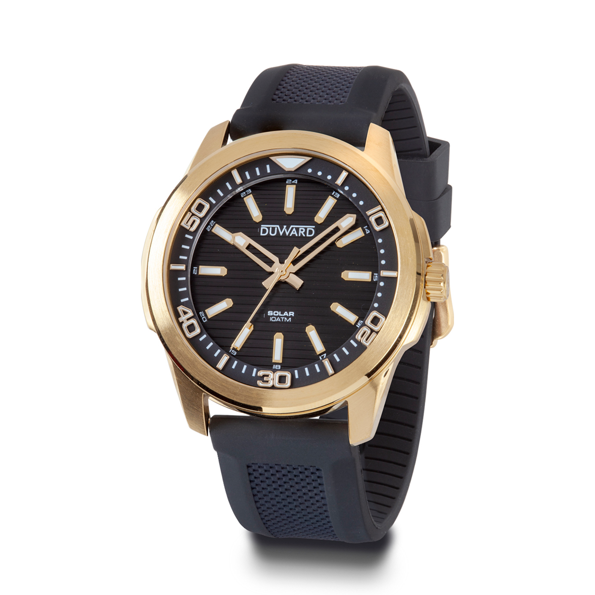 Reloj de hombre caja de acero ip dorado movimiento solar esfera negra