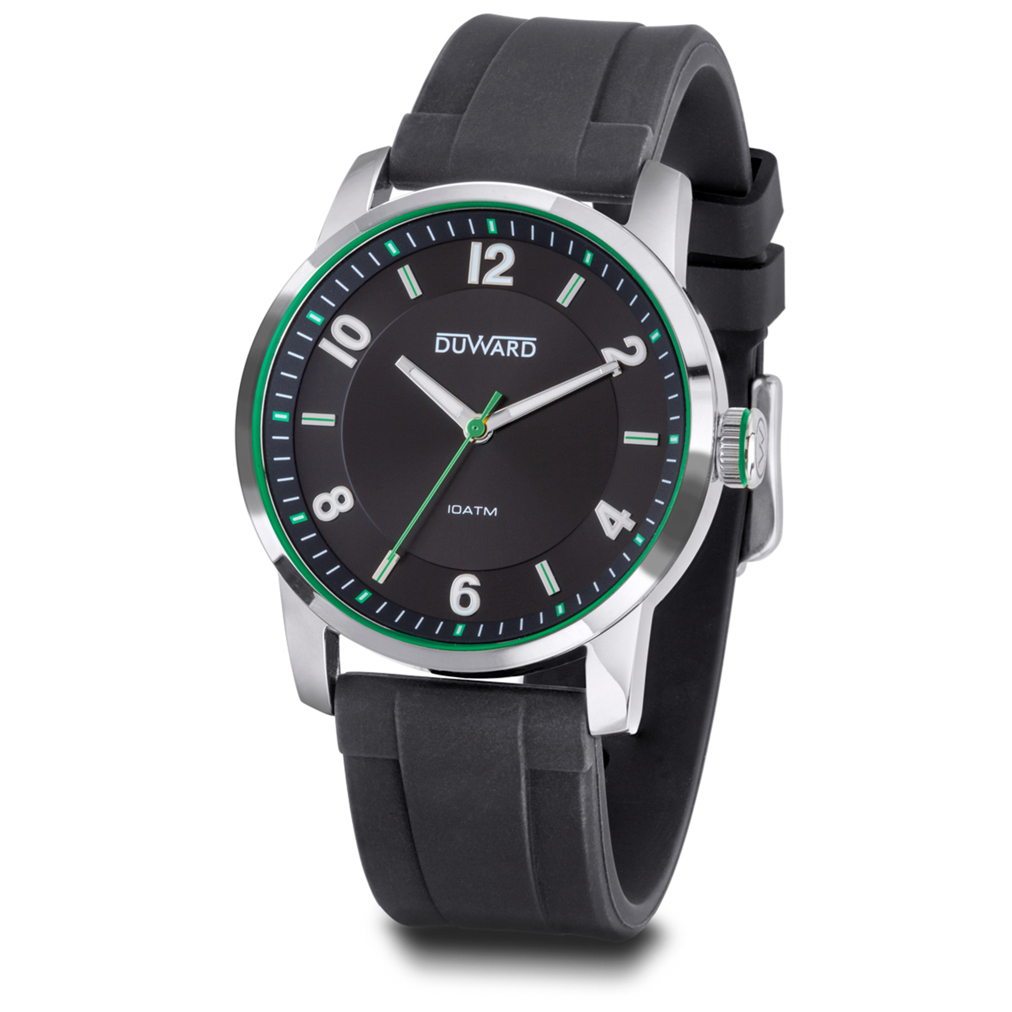 Reloj caja de acero, correa silicona negra sumegible