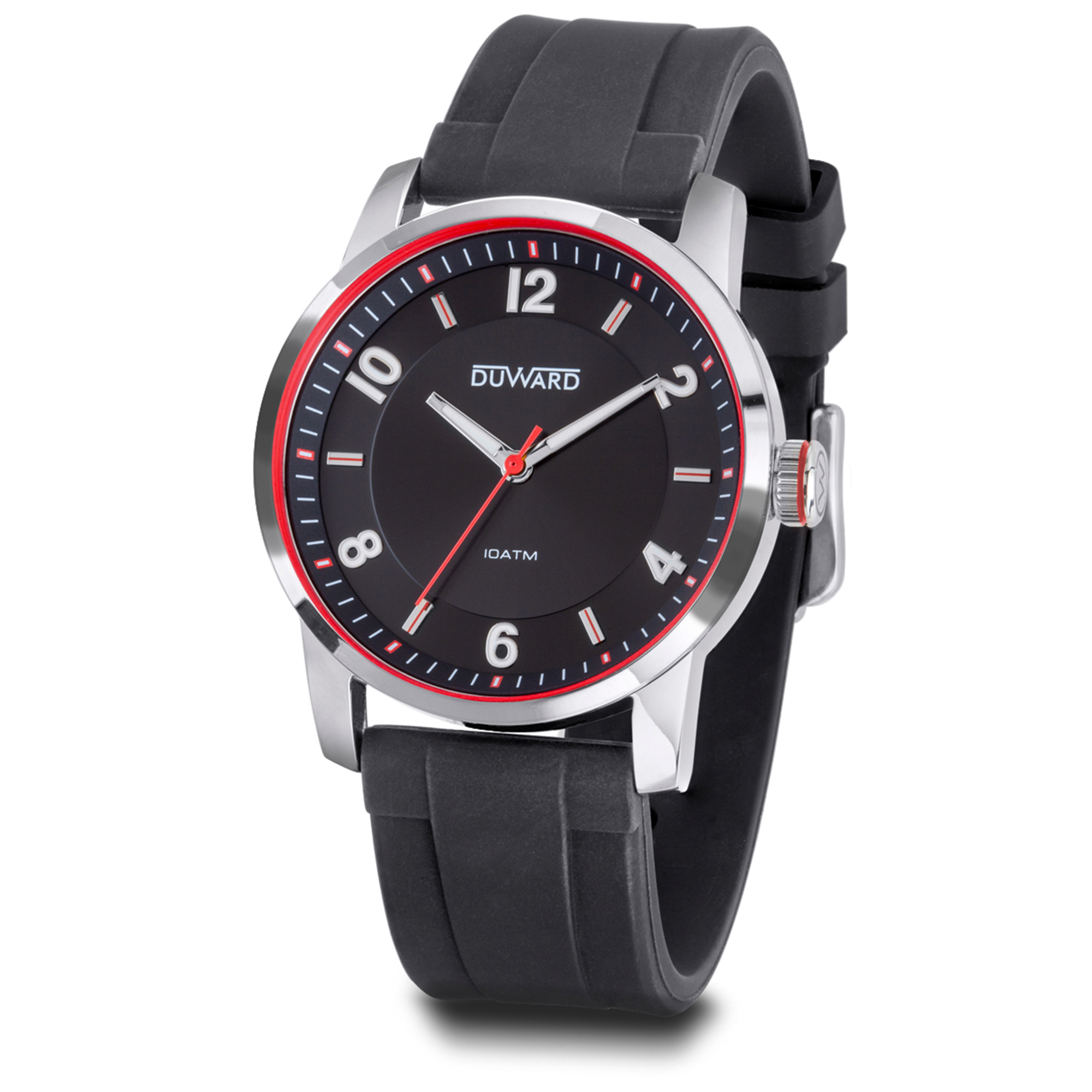 Reloj caja de acero, correa silicona negra sumegible