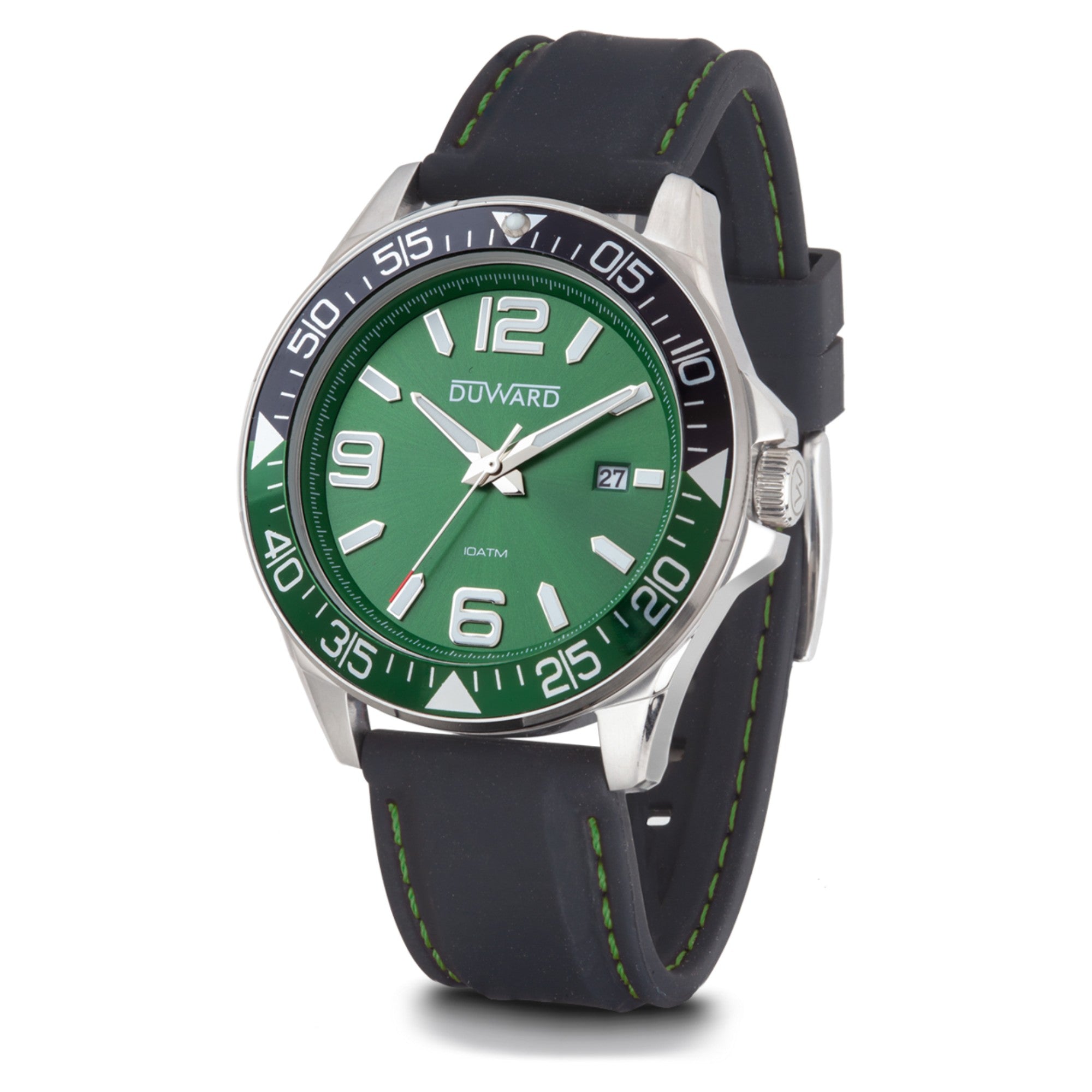 Reloj Hombre Deportivo caja acero esfera verde 10 Atm correa silicona