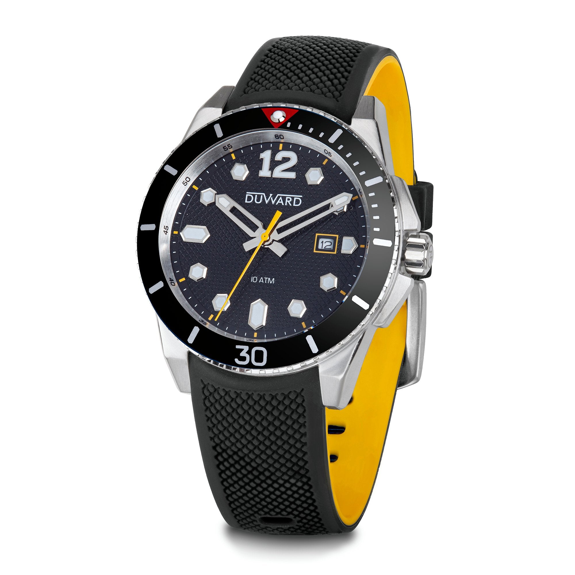 Reloj de hombre correa silicona negra y esfera negra y amarilla