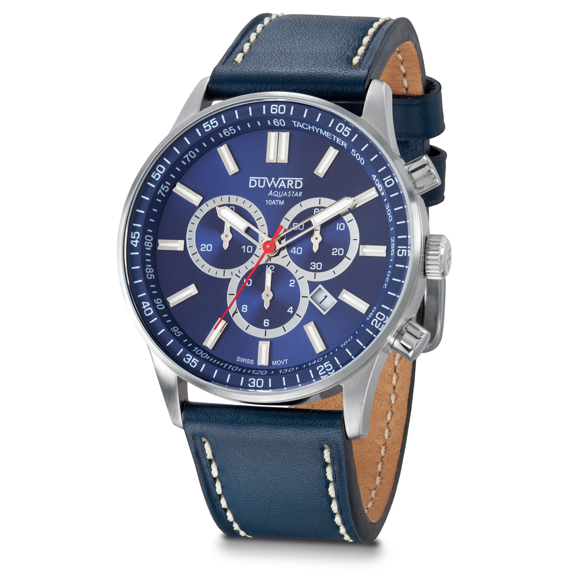 Reloj de hombre DUWARD Aquastar caja de acero cronografo con movimiento suizo 10 atm