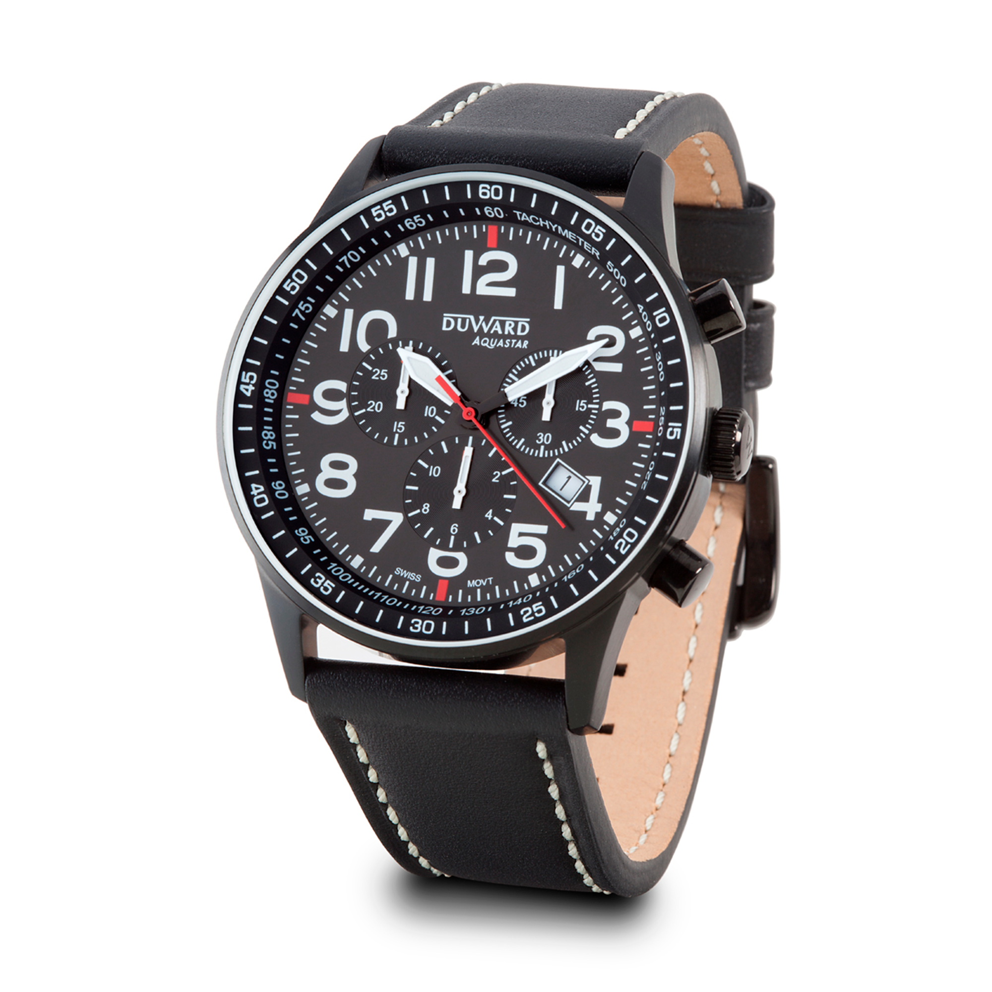 Reloj de hombre DUWARD Aquastar caja de acero ip negr0 cronografo con movimiento suizo 10 atm