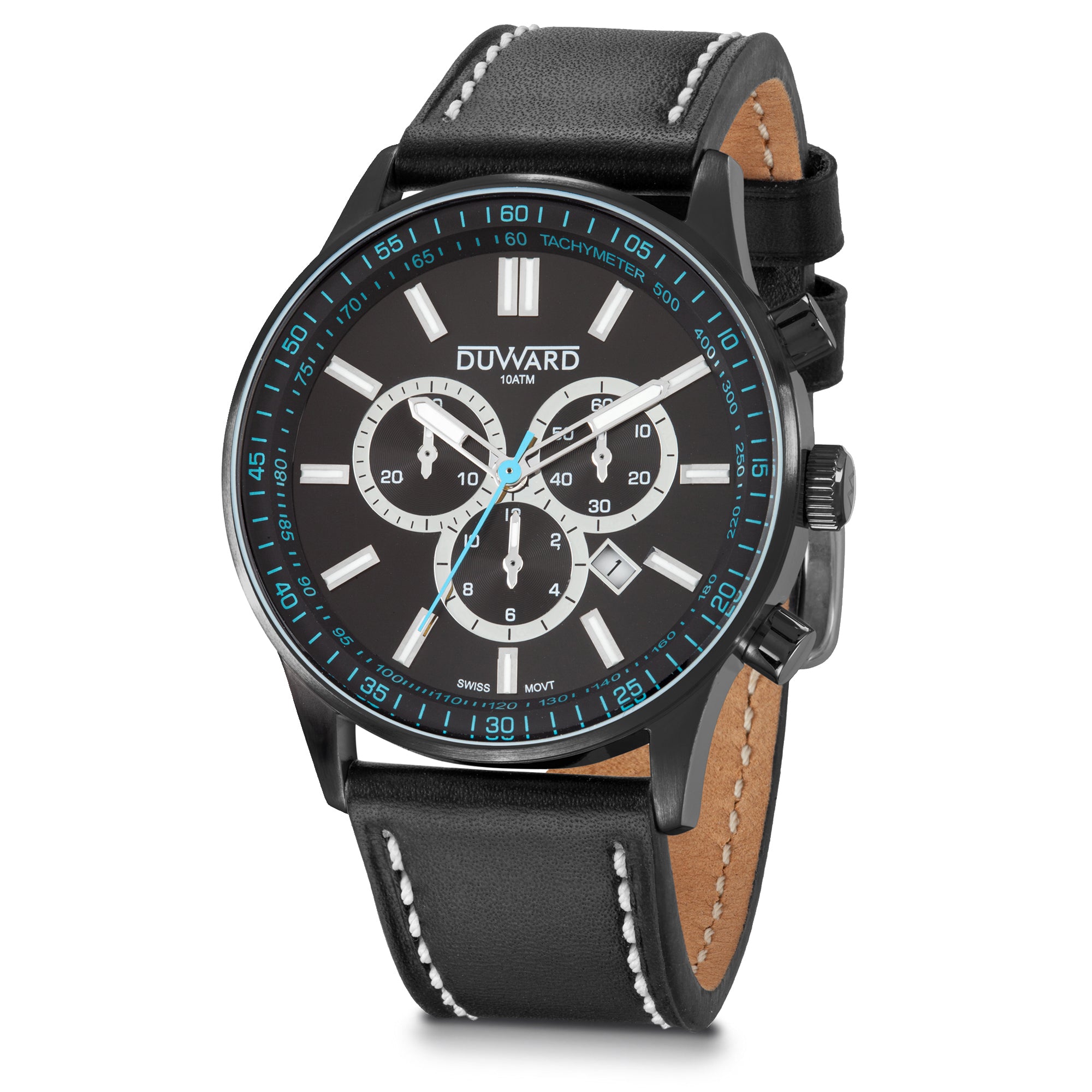 Reloj de hombre DUWARD Aquastar caja de acero ip negro cronografo con movimiento suizo 10 atm