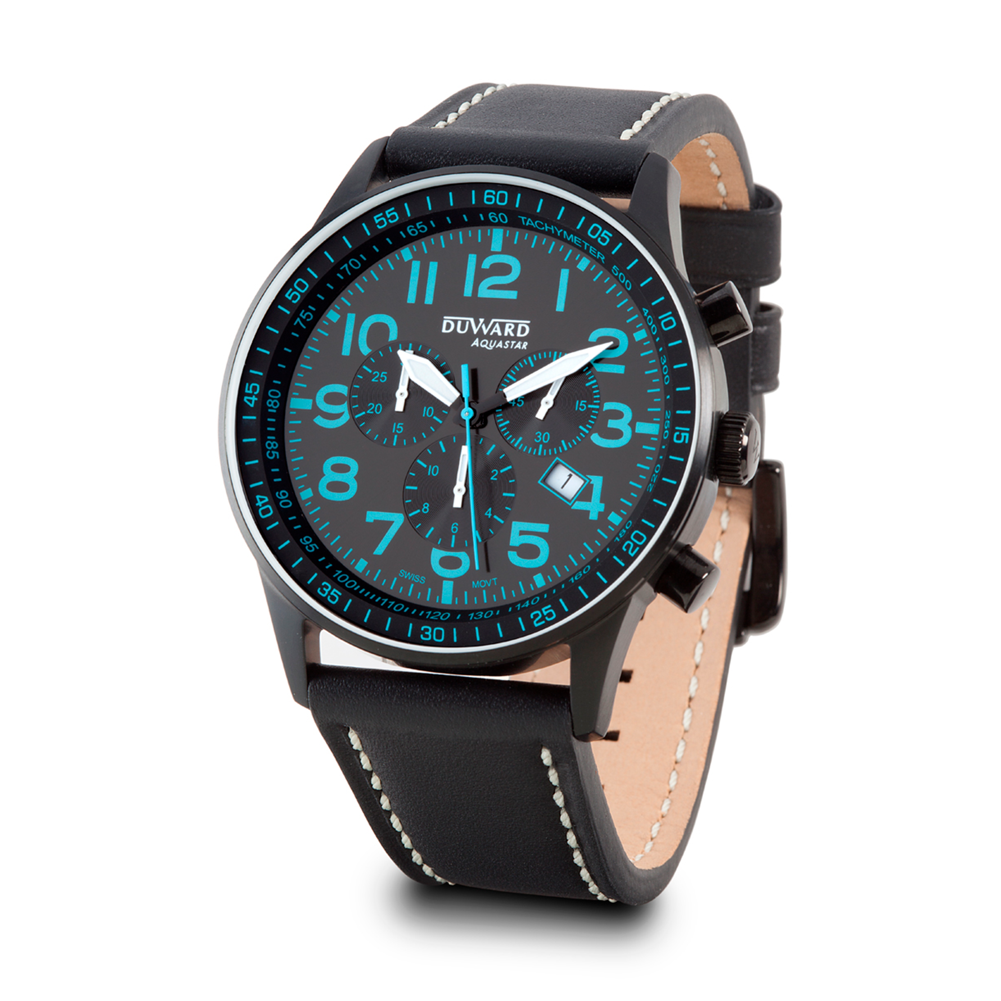 Reloj de hombre DUWARD Aquastar caja de acero ip negro cronografo con movimiento suizo 10 atm