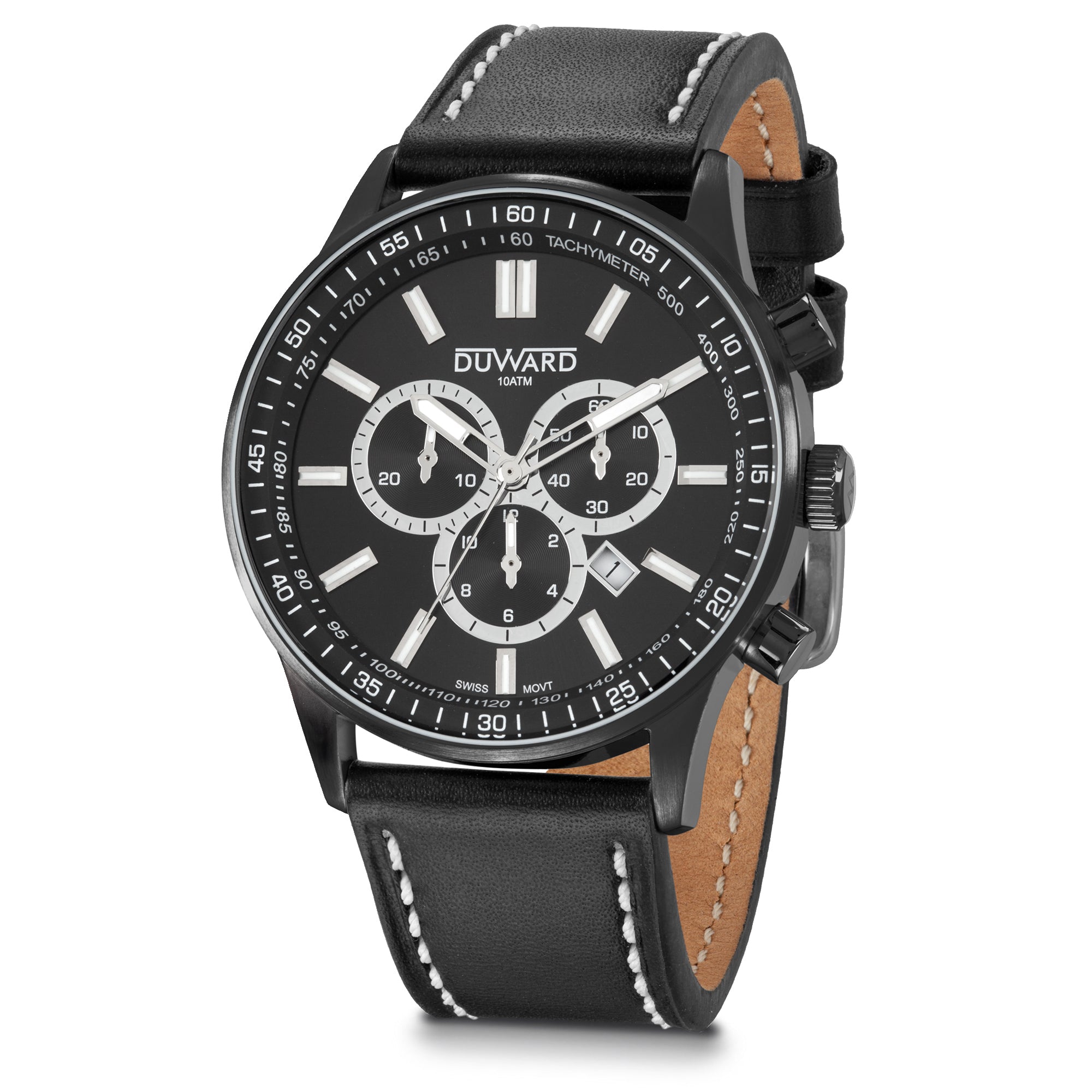 Reloj de hombre DUWARD Aquastar caja de acero ip negro cronografo con movimiento suizo 10 atm