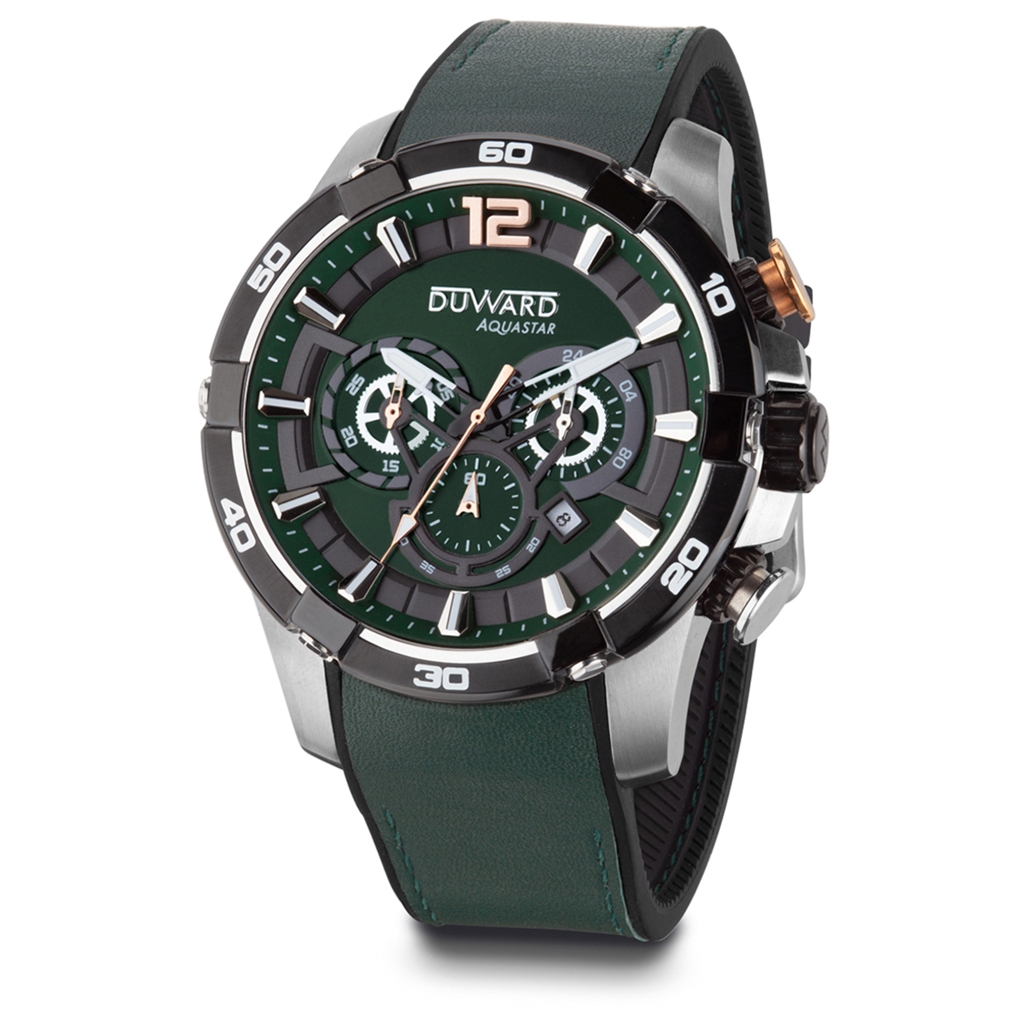 Reloj de Hombre DUWARD Aquastar de acero con esfera verde 10 atm y correa silicona
