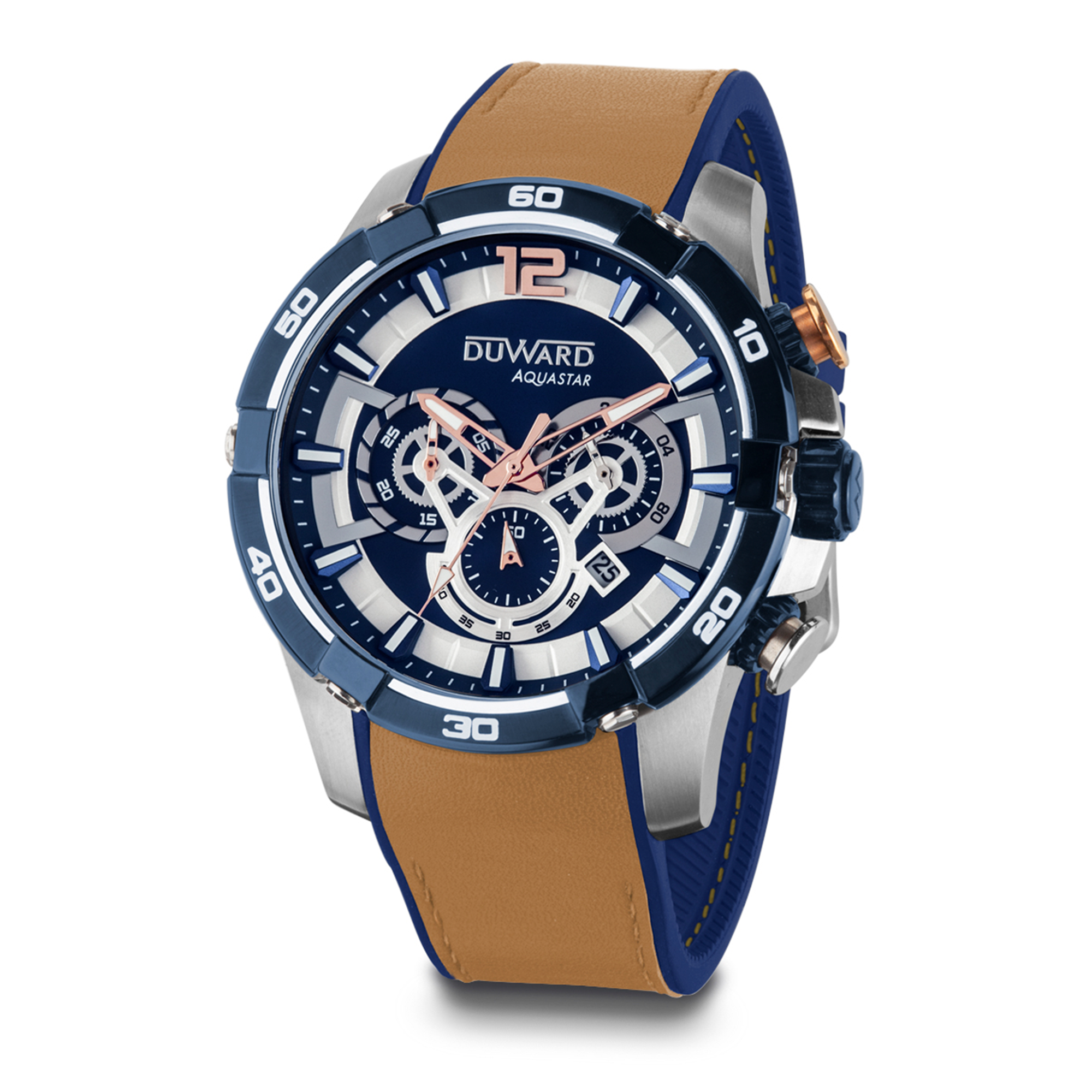 Reloj de Hombre DUWARD Aquastar de acero con esfera azul 10 atm y correa silicona