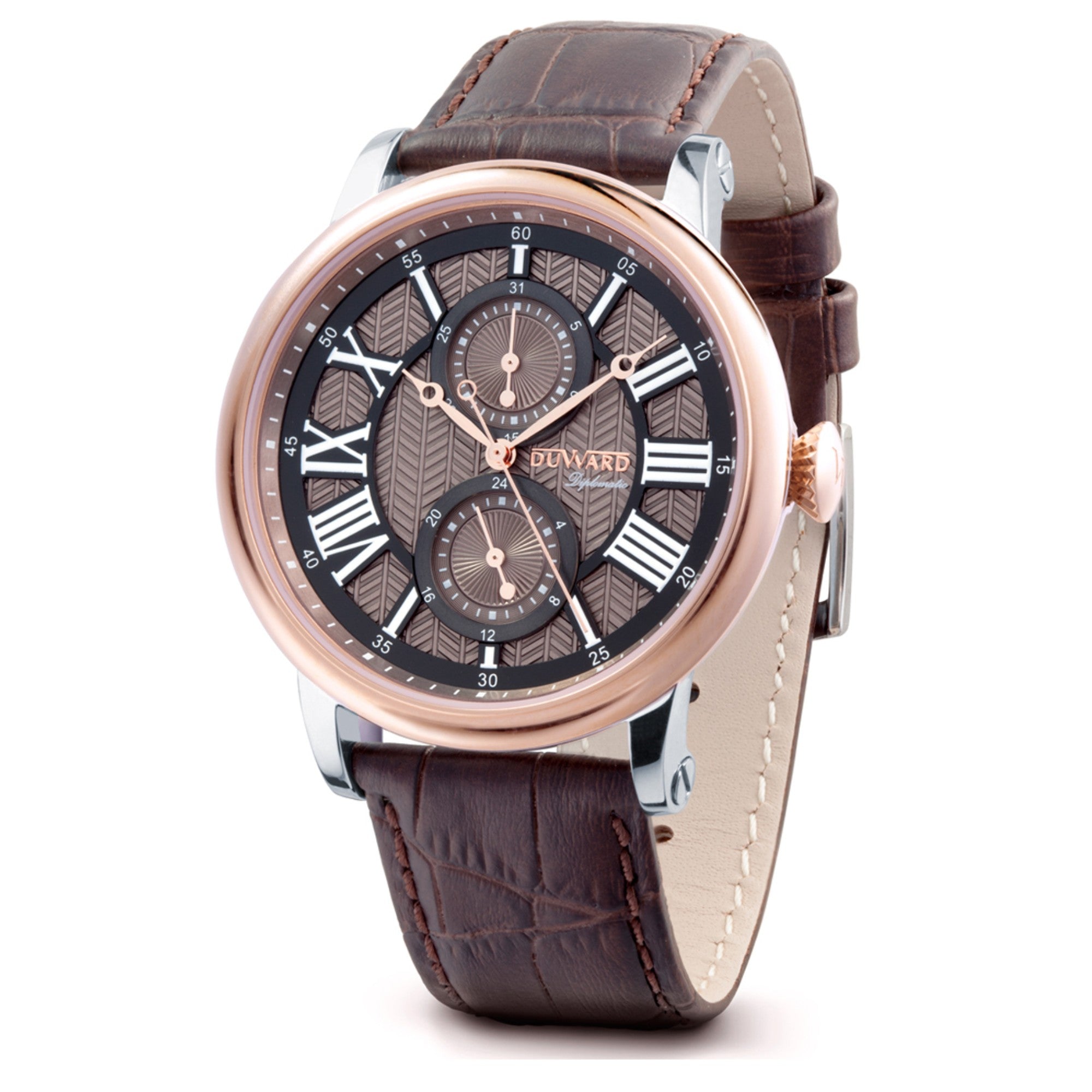 Reloj de Hombre Elegante Multifunción caja acero esfera marrón 5 Atm