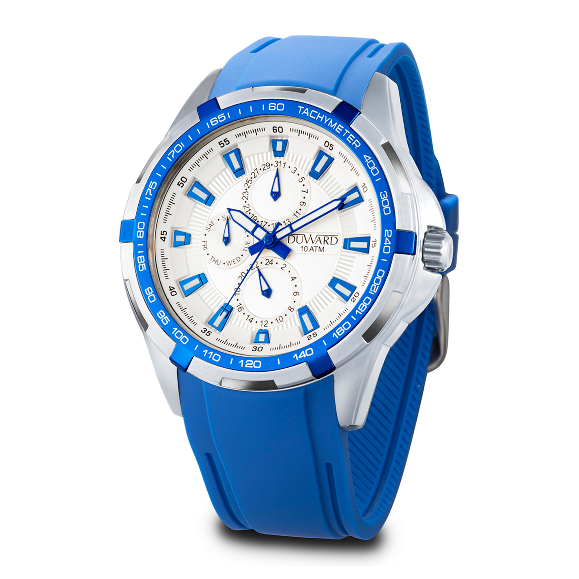Reloj para hombre caja acero multifuncion correa silicona azul