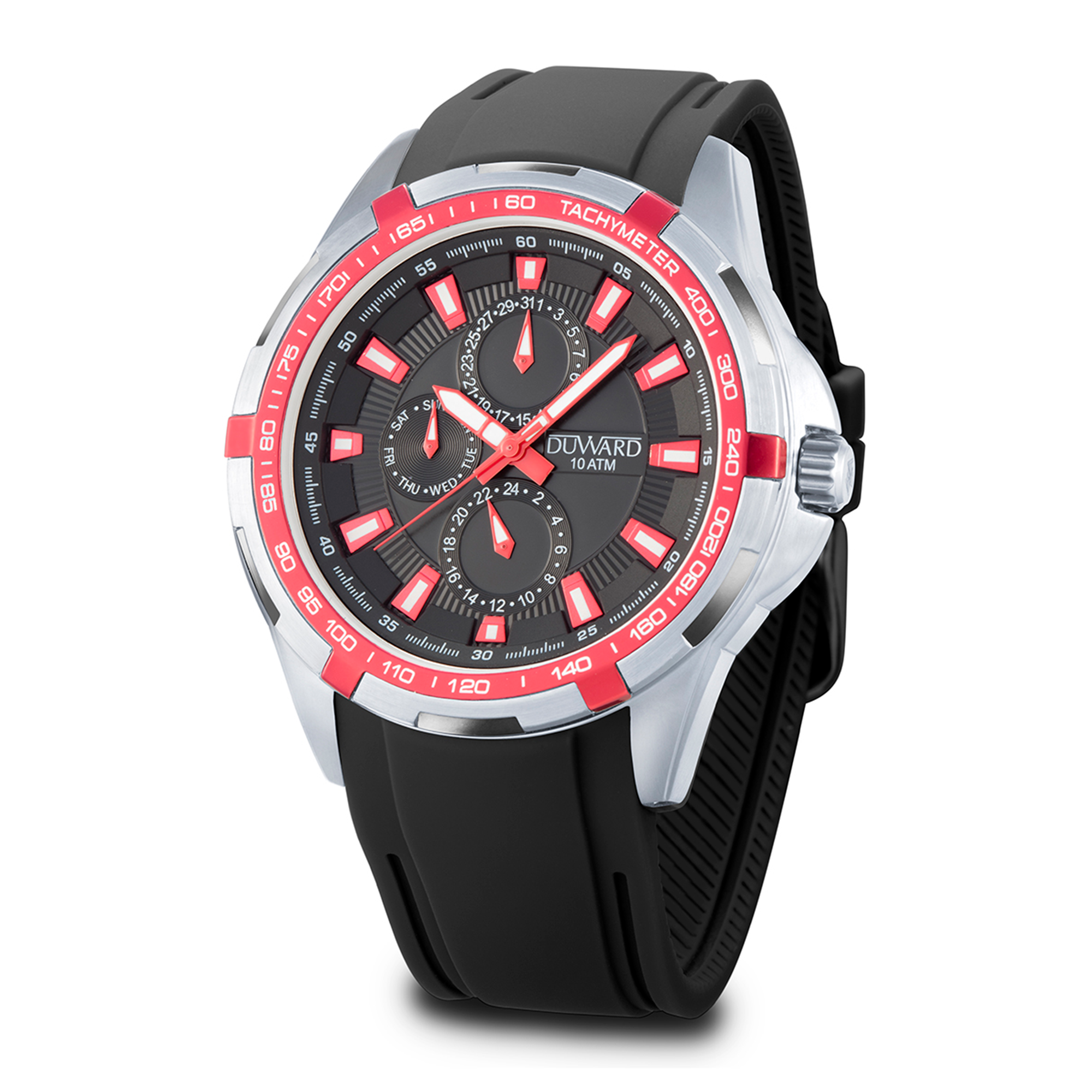 Reloj para hombre caja acero multifuncion correa silicona negra